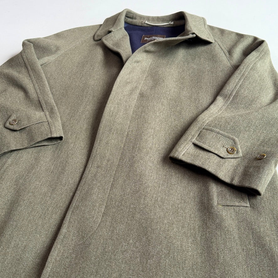 Paul Stuart (40R) Sage 100% Wool Twill Lined Balmacaan Car Coat