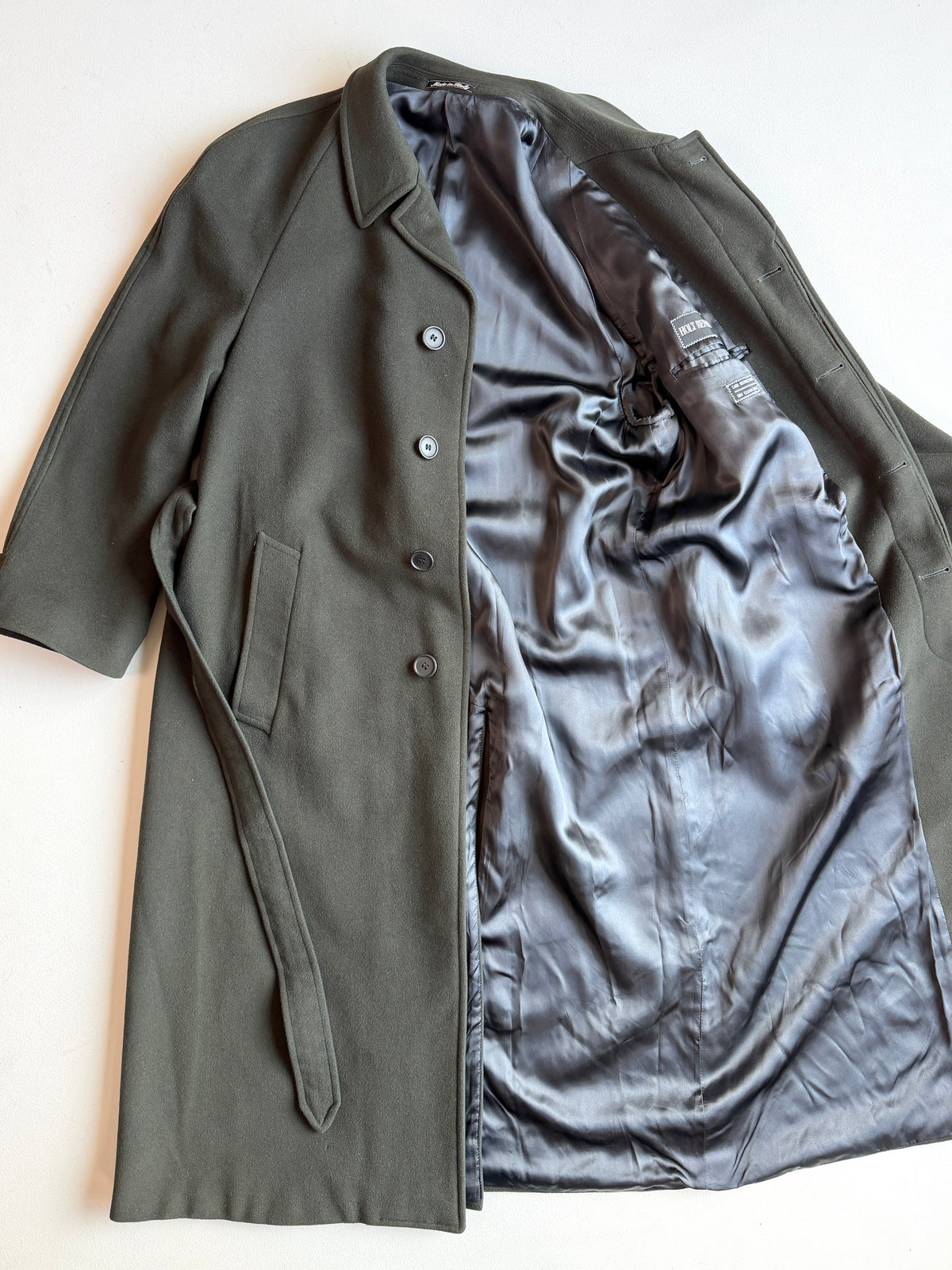 VNTG Giorgio Armani (38) Forest Green Wool/Cashmere Belted Balmacaan Overcoat