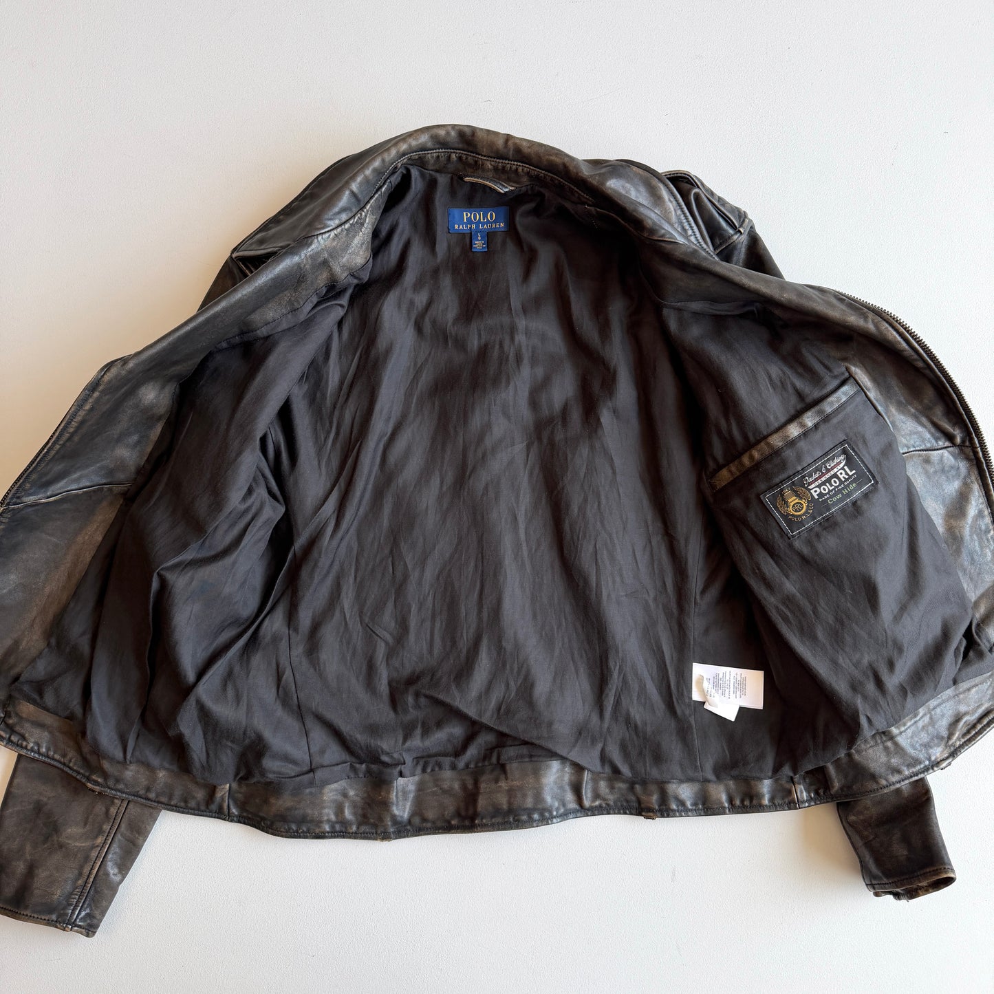 MINT! Polo Ralph Lauren (L) Bronze Leather Horizontal Zip Motorcycle Jacket