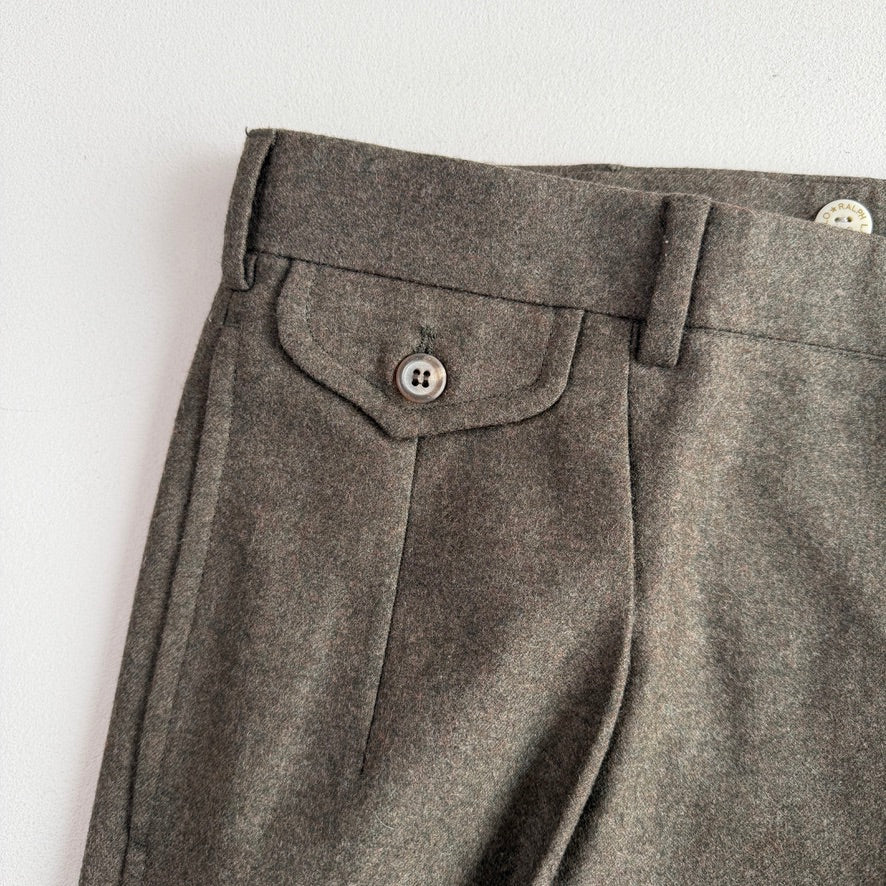 VNTG Polo Ralph Lauren (37x34) Wool Flannel Pleated Olive Trousers Pants