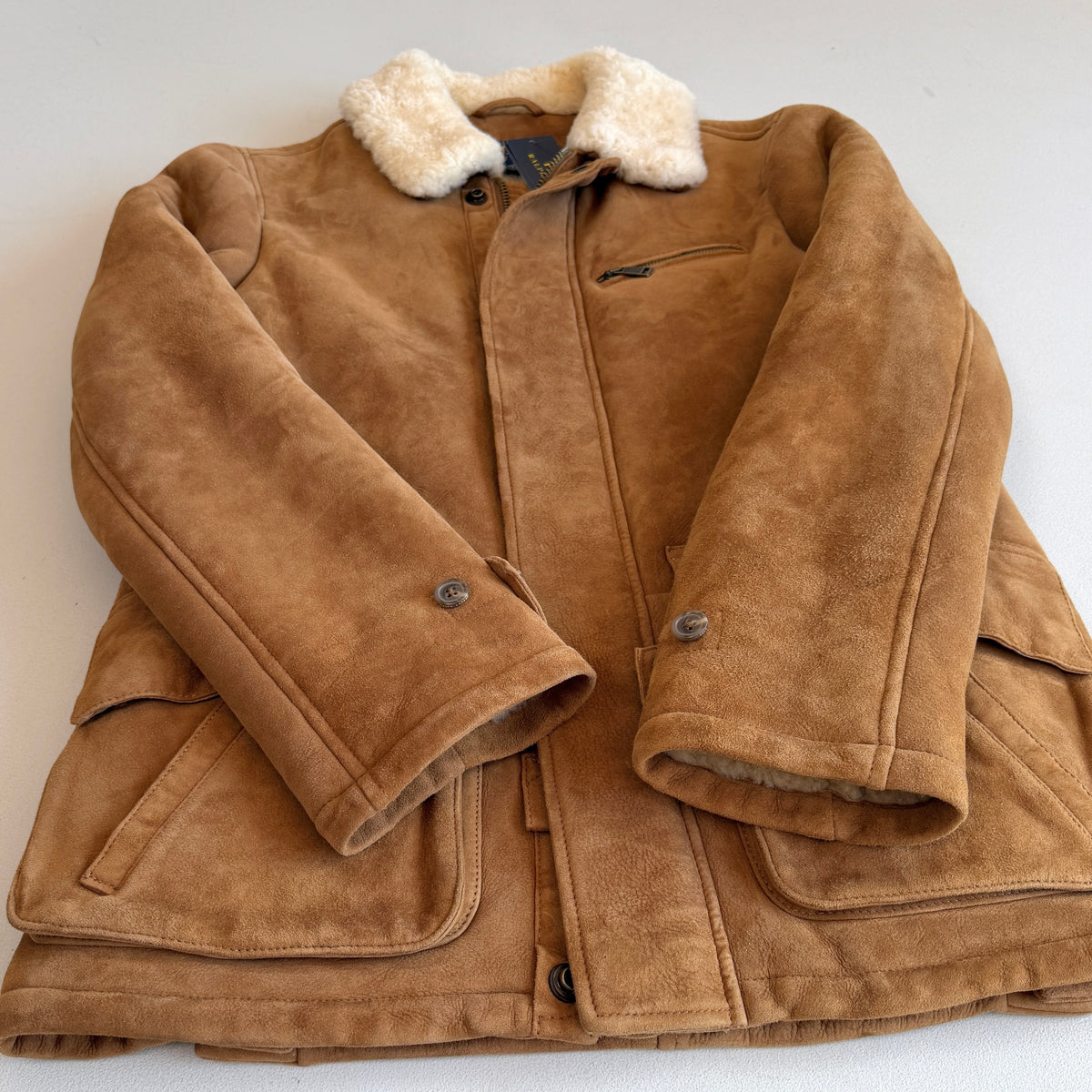 NWT Polo Ralph Lauren (S) Shearling Lamb Suede Leather Car Coat