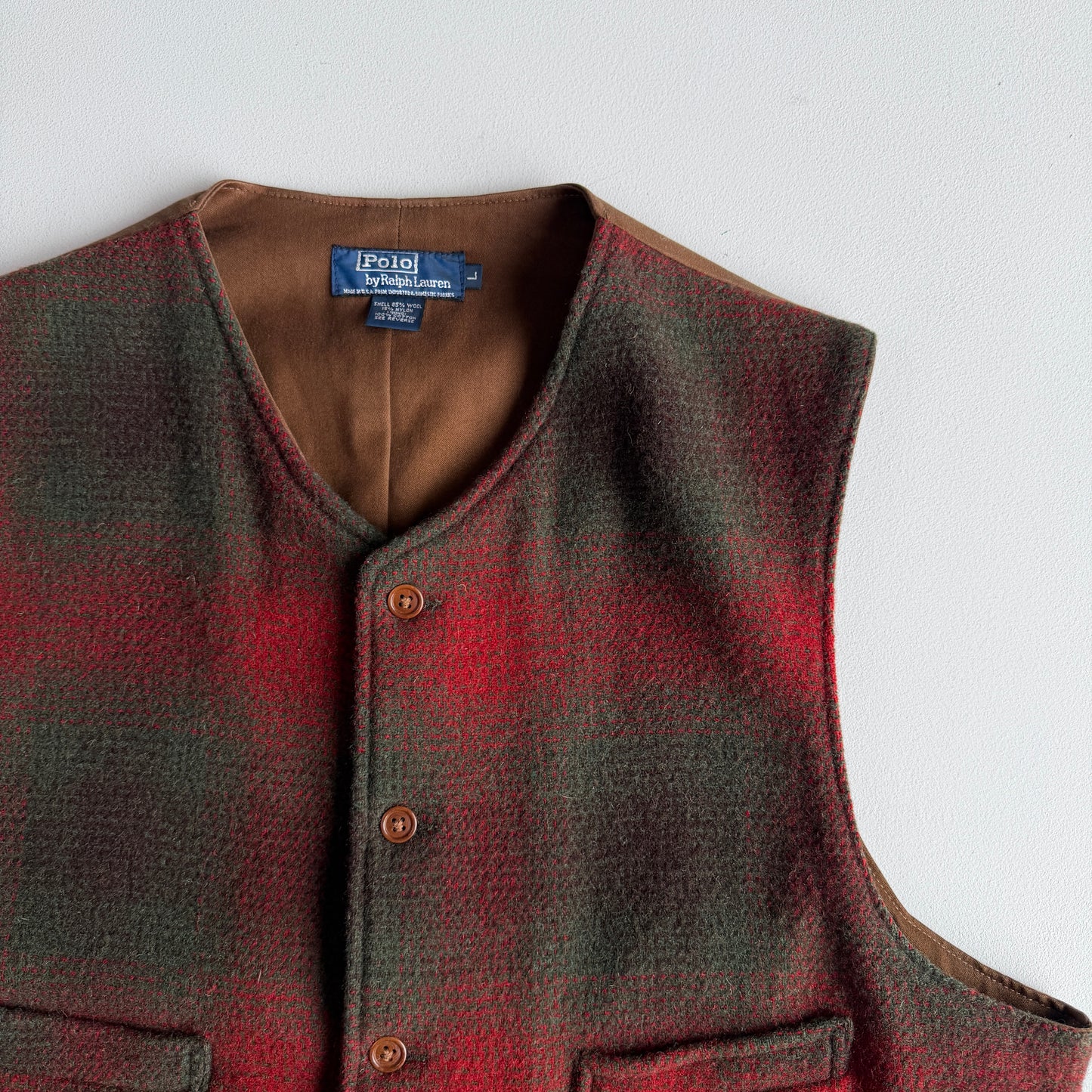VTNG Polo Ralph Lauren (L) Wool Shadow Plaid 4 Pocket Vest