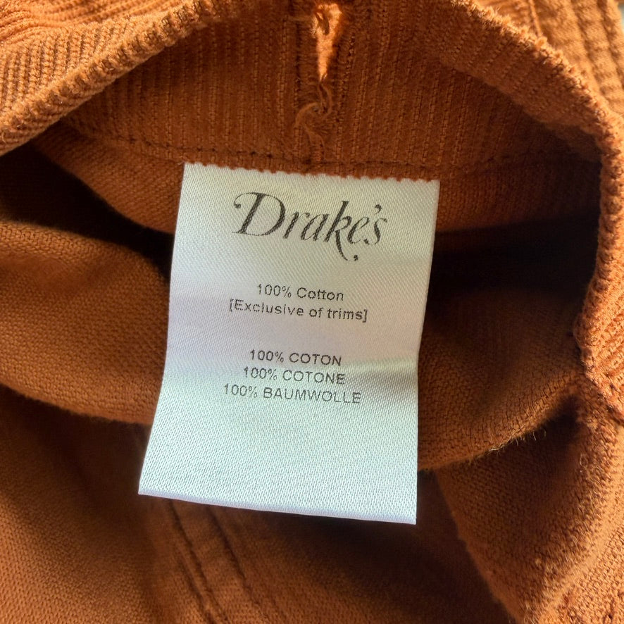 Drake's London (44 /XL) Burnt Orange Corduroy Chore Coat Jacket