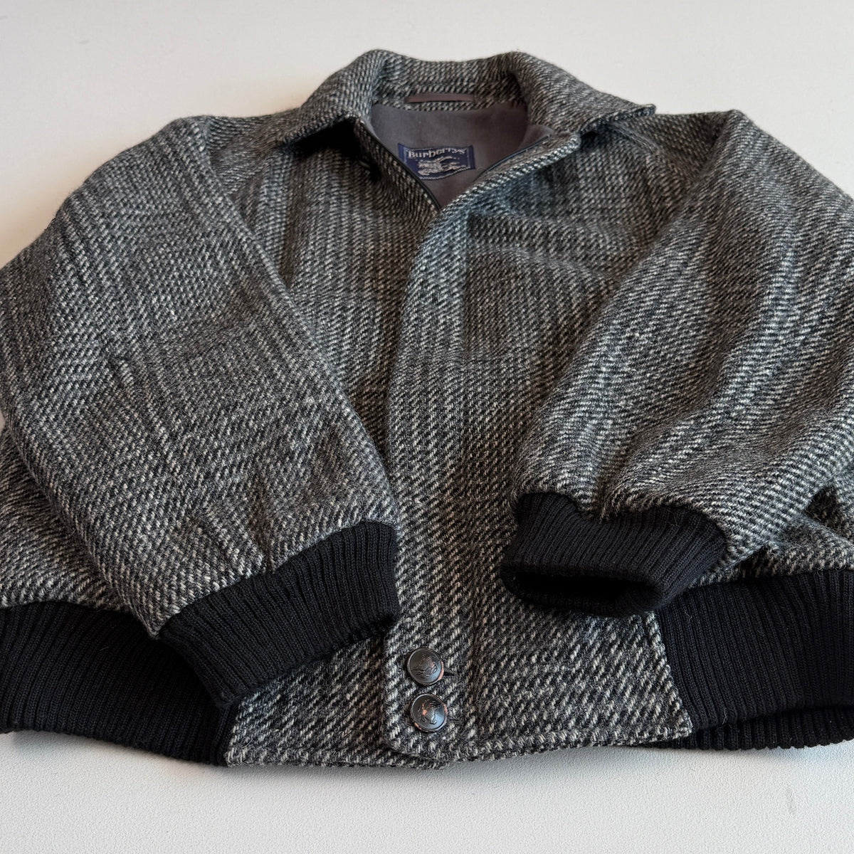 VNTG Burberry (40 / L) Tweed Wool Gray Raglan Sleeve Jacket