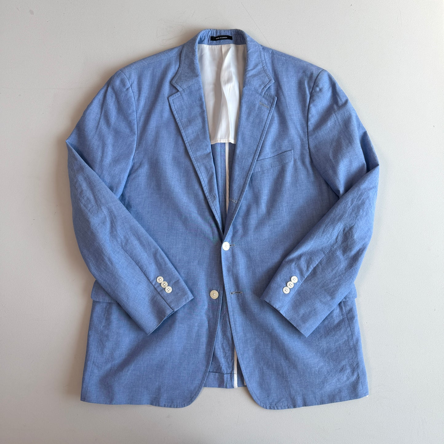 J.Press (44L) Sky Blue Chambray 3/2 Roll Lightly Structured Sport Coat