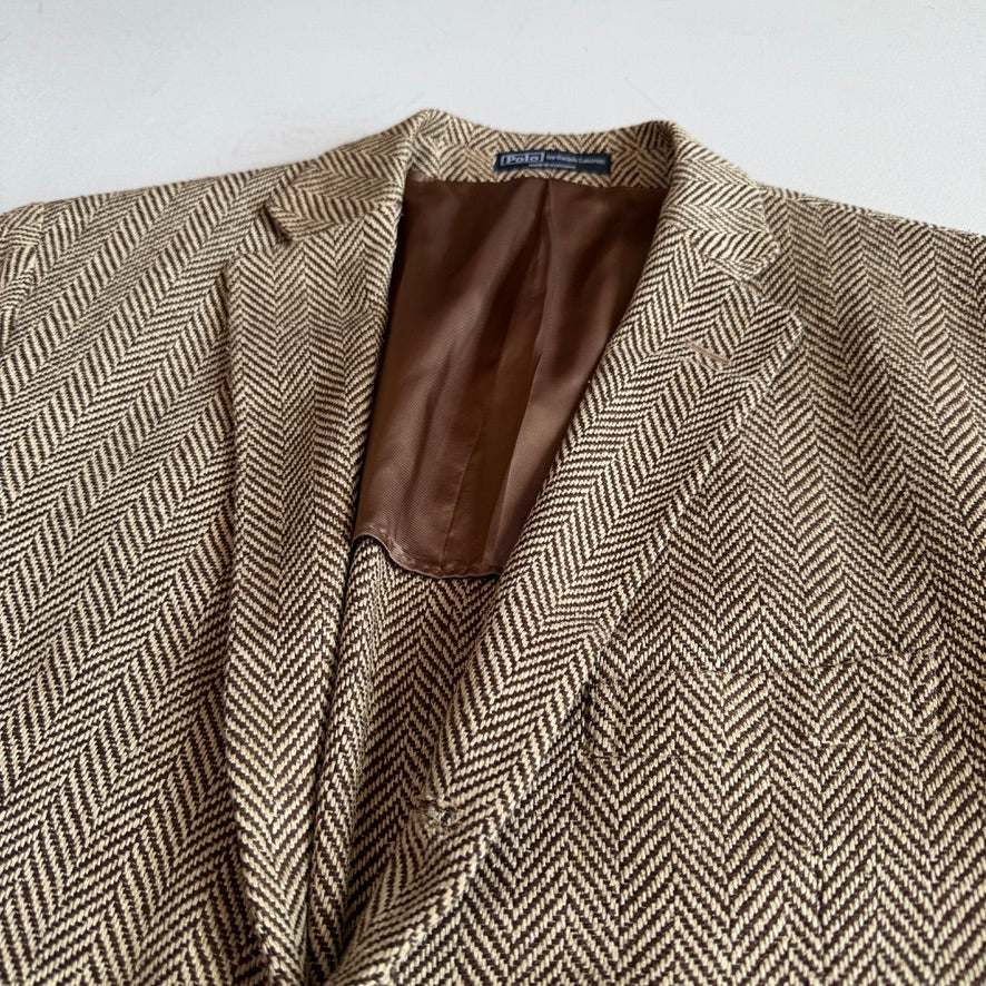 NWOT Polo Ralph Lauren (40R) 100% Silk 3-2 Roll Tweed Herringbone Sport Coat