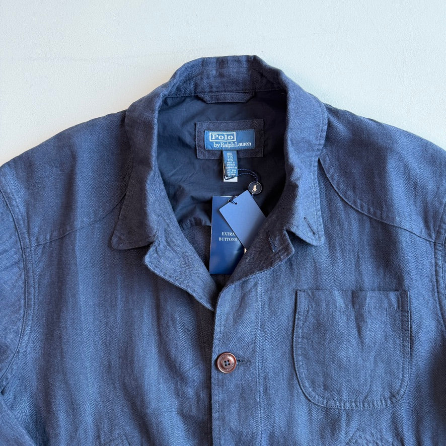 NWT Polo Ralph Lauren (2XL) 100% Linen Navy Blue Herringbone Field Utility Jacket