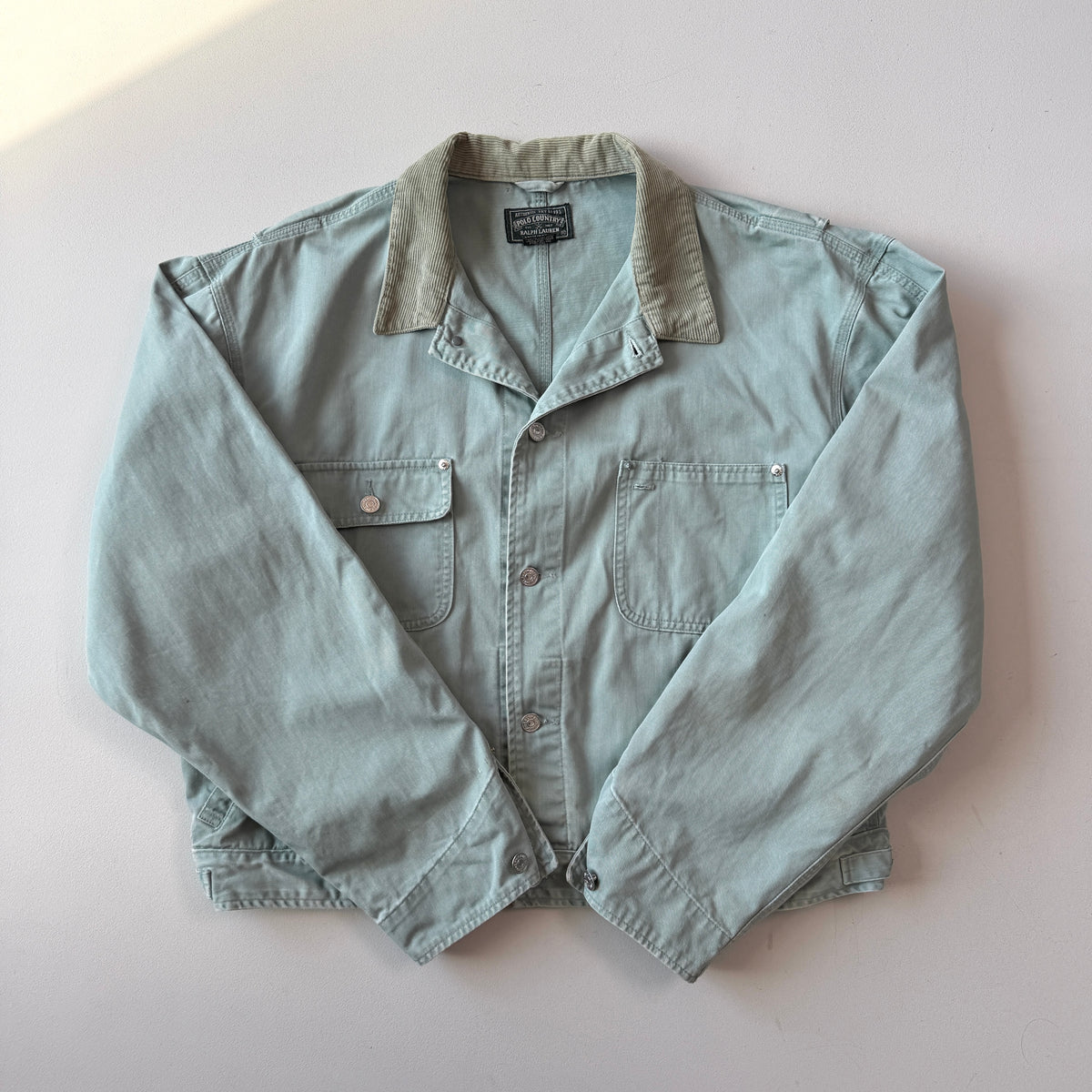 VNTG Ralph Lauren Polo Country (XL) Mint Green Cotton Twill Trucker Jacket