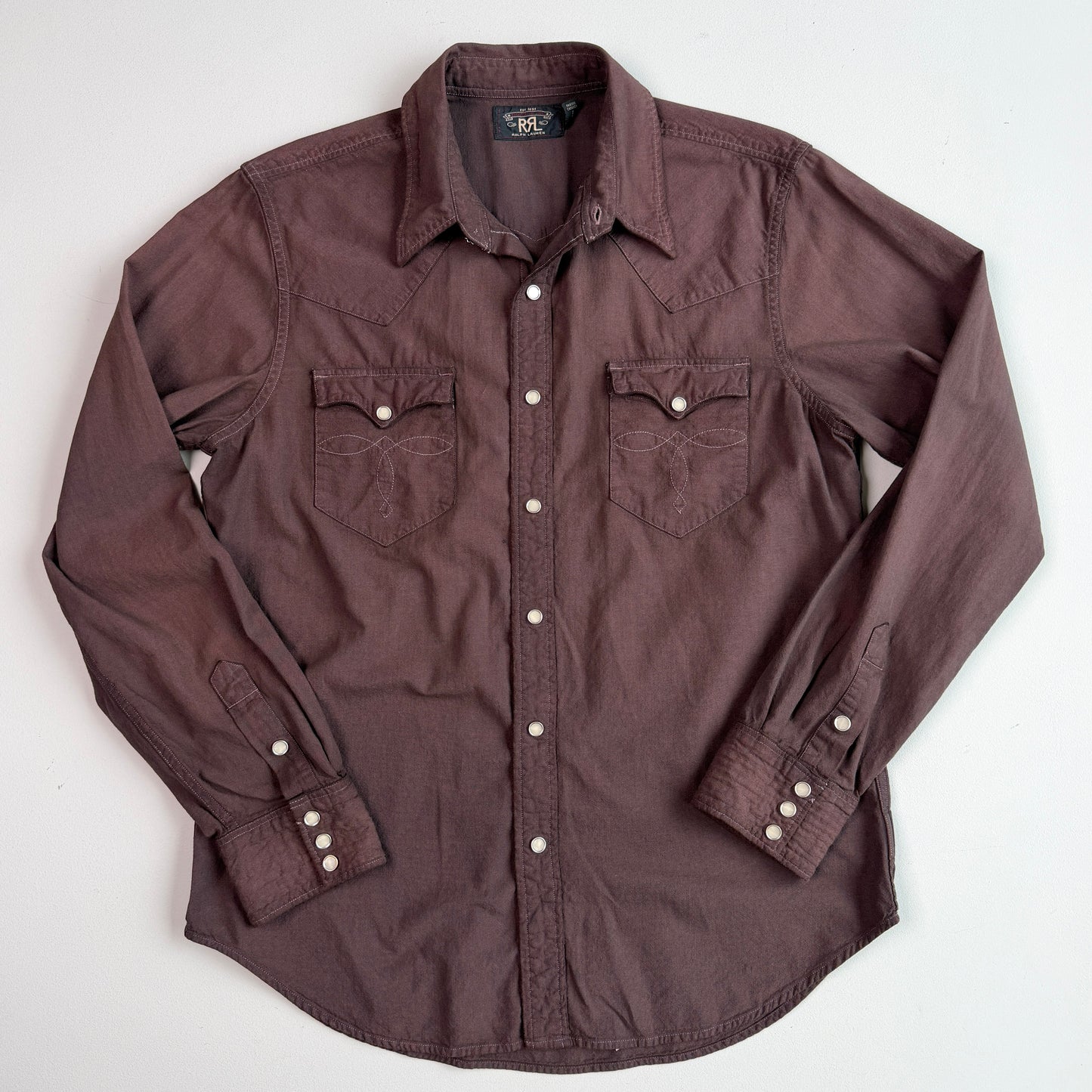 RRL Ralph Lauren (L) Plum Pearl Snap Dyed Western Shirt