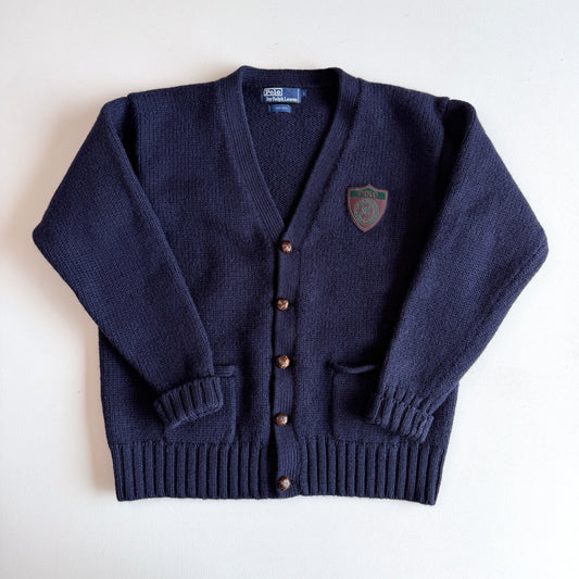 VNTG Polo Ralph Lauren (L) 100% Wool Crest/Shield Navy Blue Cardigan Sweater