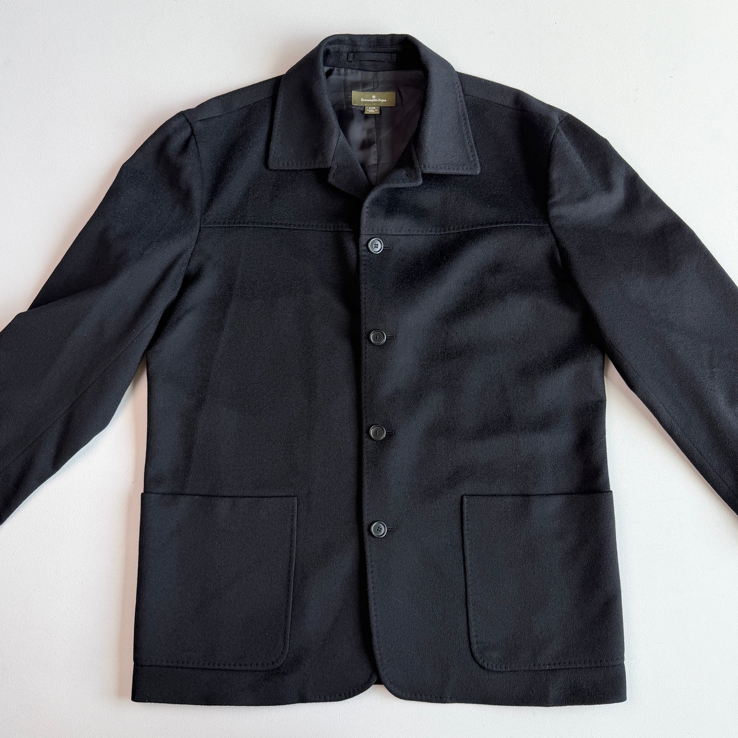 Ermenegildo Zegna (52IT / L) 100% Cashmere Flannel Black Car Coat