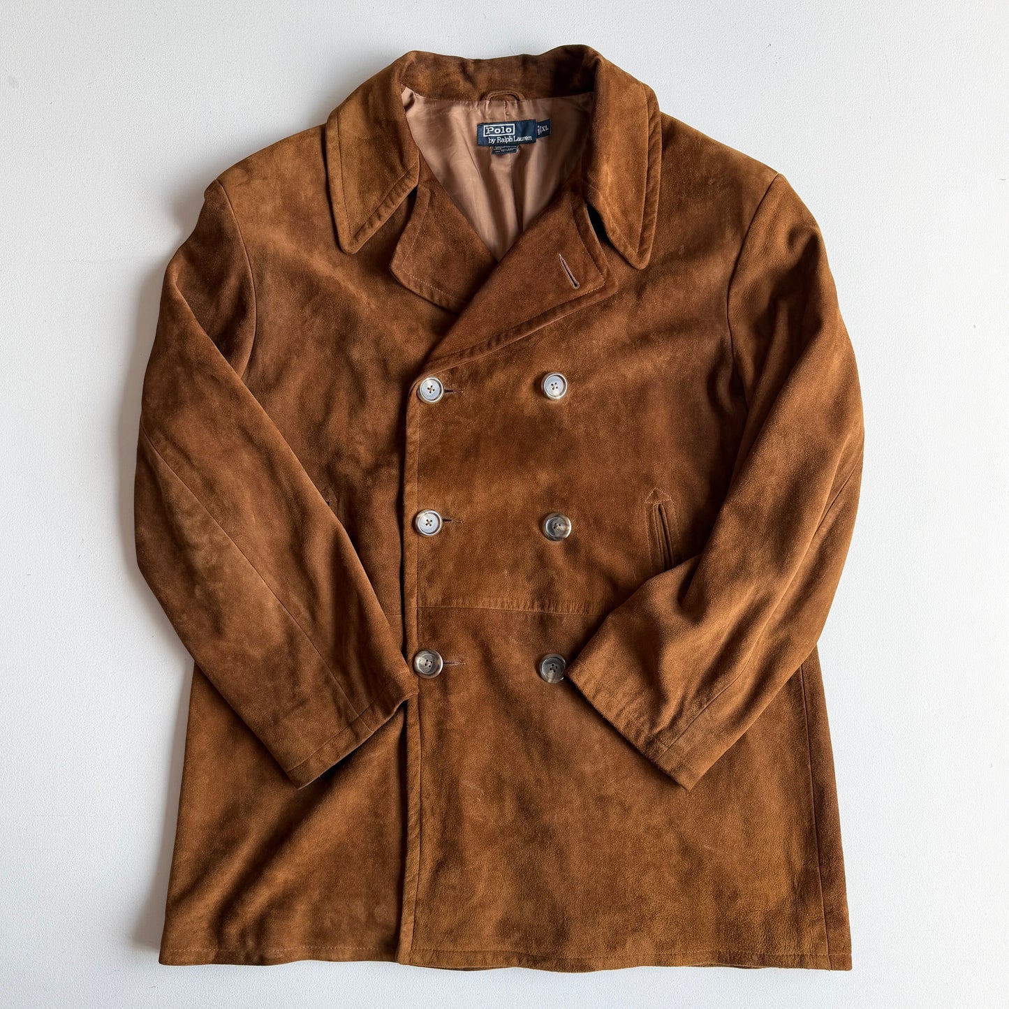 Polo Ralph Lauren (XL) Double Breasted Suede Leather Tawny Brown Coat