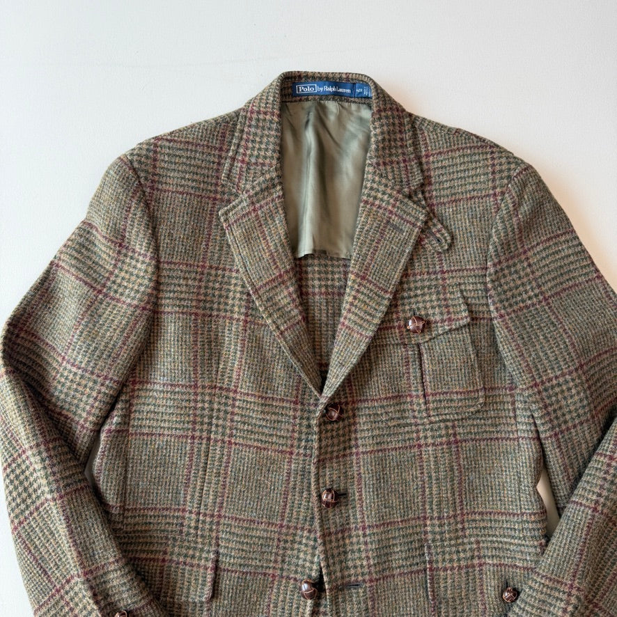 Polo Ralph Lauren (42R) Half-Norfolk Glen Plaid Suede-Trim Coat