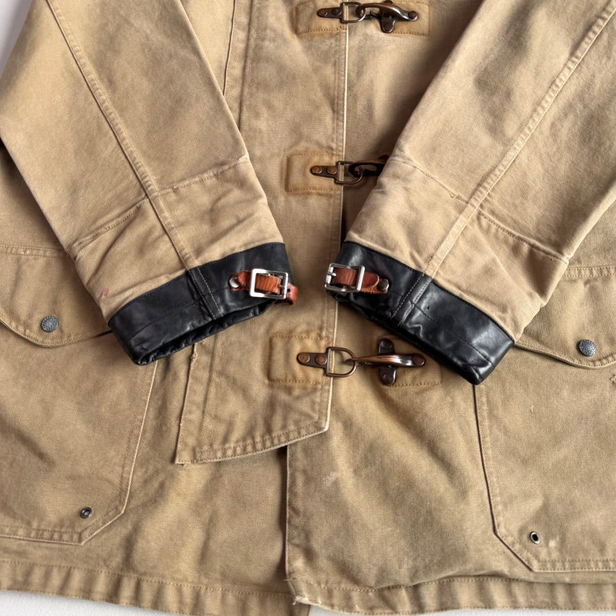 VNTG Polo Ralph Lauren (XL) Sage Fireman Clasp Leather Trim Canvas Coat