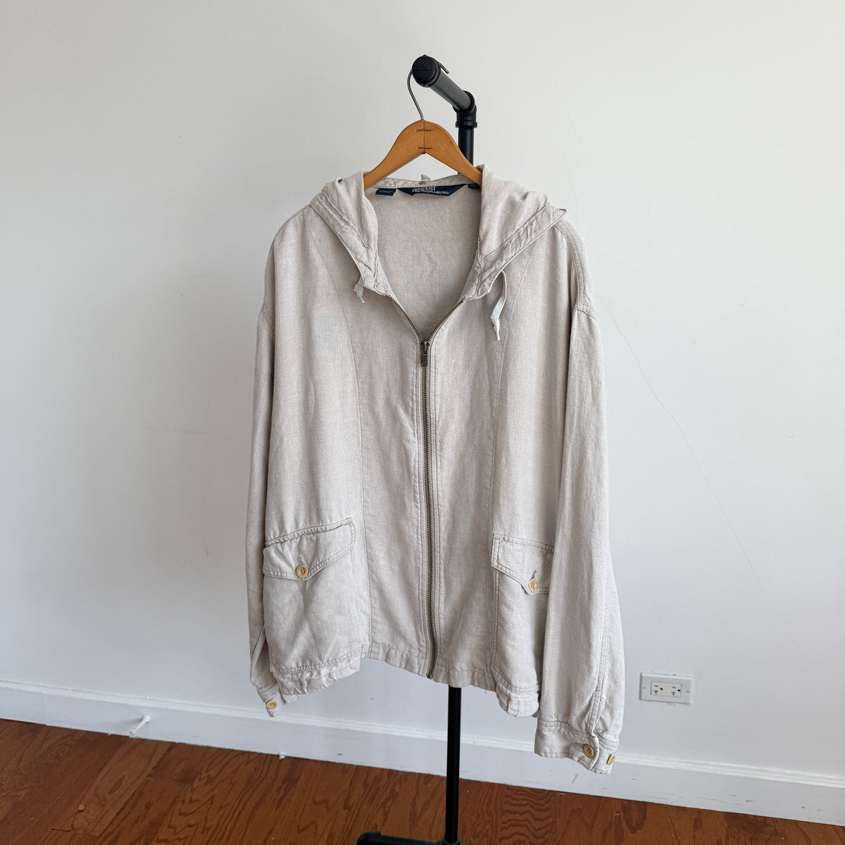 VNTG Polo Ralph Lauren (L) 100% Linen Almond-Color Zip Hooded Jacket