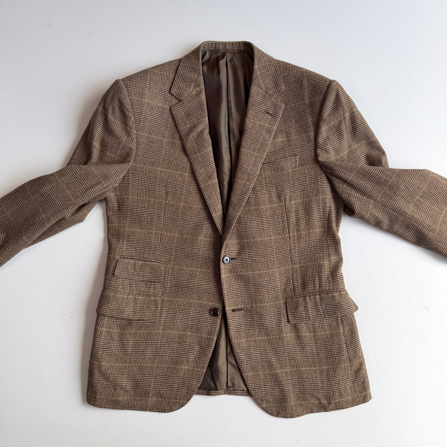 Ralph Lauren Purple Label (40R) Wool Flannel Glen Plaid Brown Sports Coat