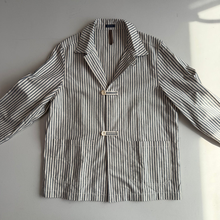 Drake's London (44) Blue and Ecru Stripe Cotton-Linen Deck Chore Jacket