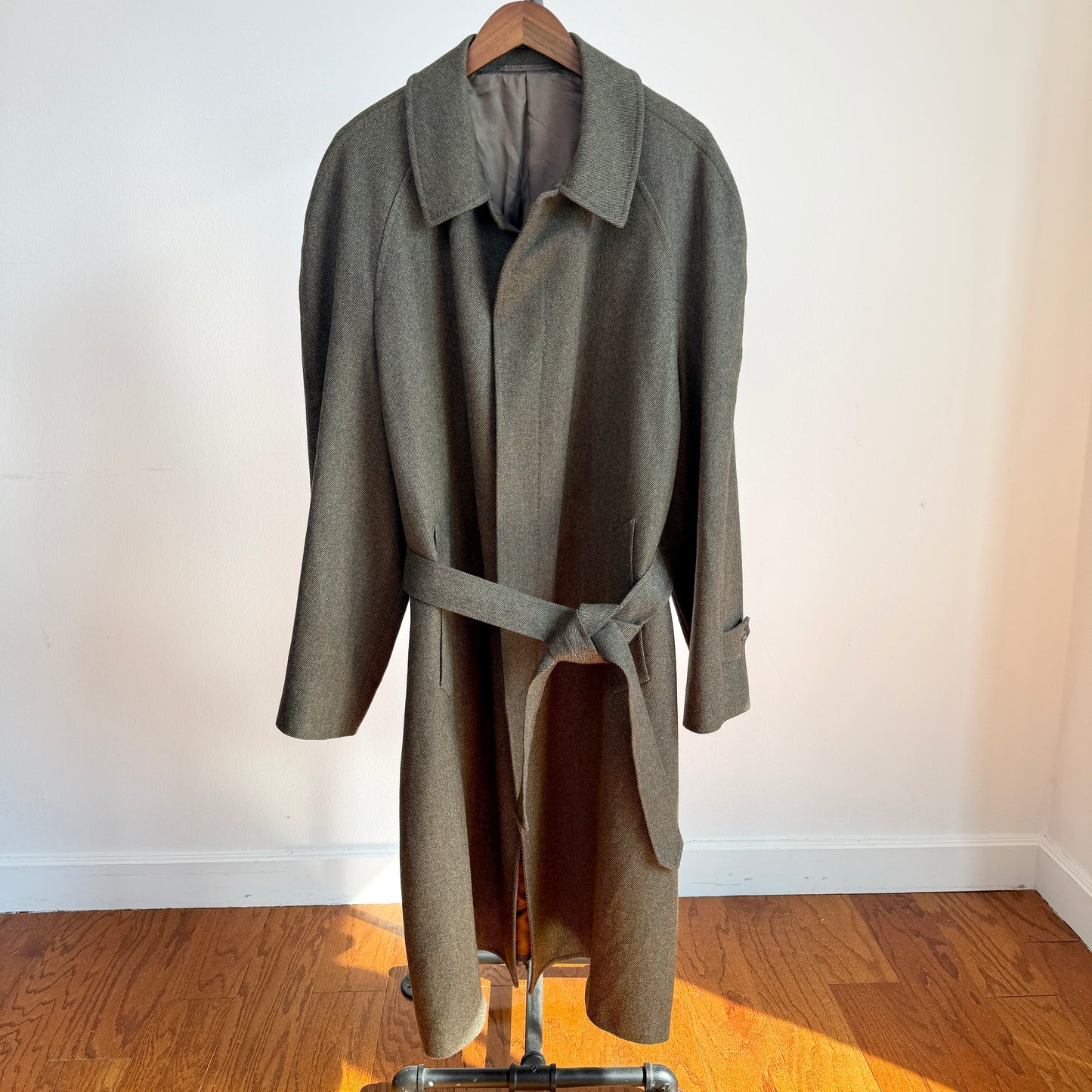 Burberry (48L) 100% Wool Olive Green Belted Balmacaan Raglan Coat