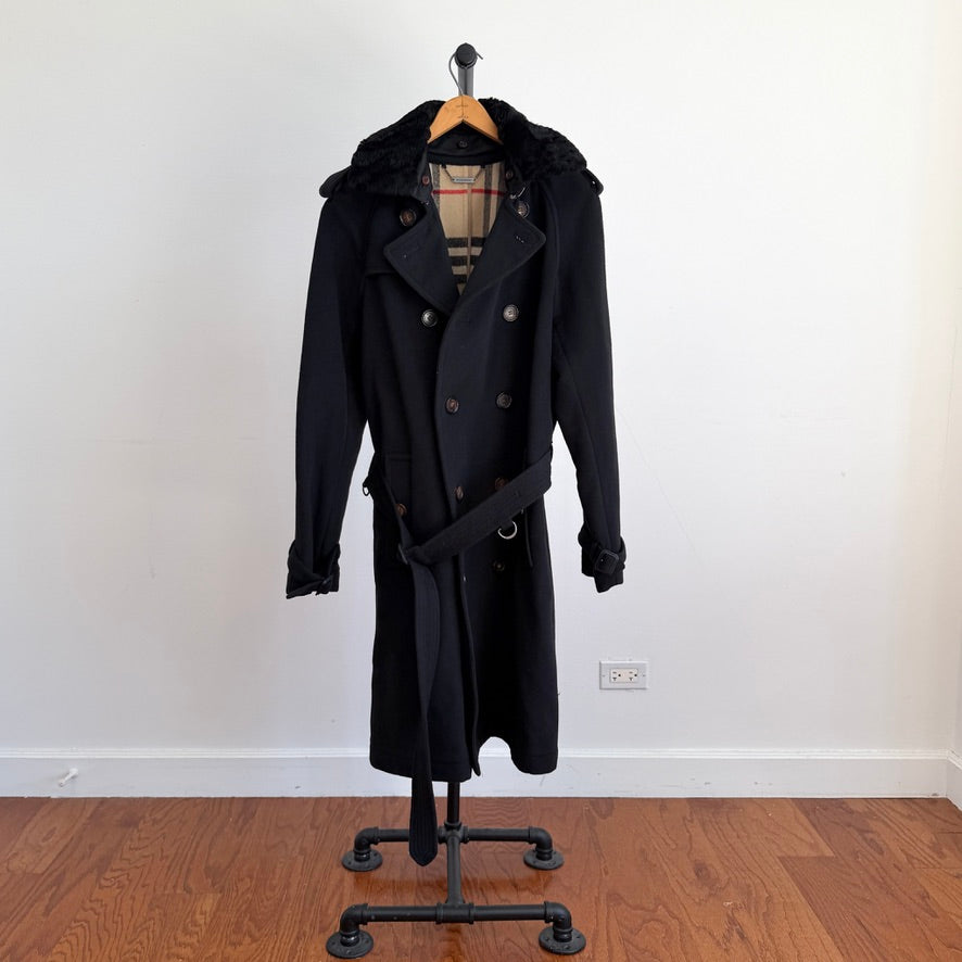 Burberry (50IT) 100% Wool Fleece Collar Double Breast Belted Trench Coat
