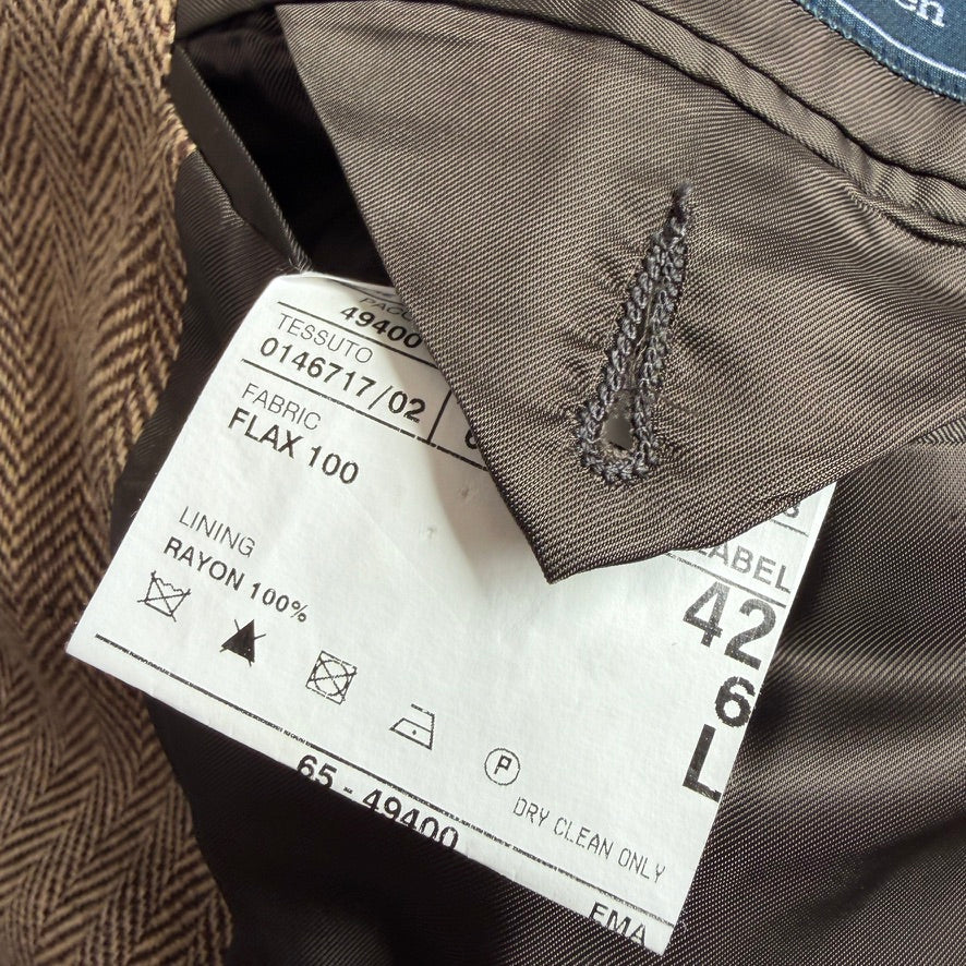Polo Ralph Lauren (42L) Brown 100% Flax Tweed Herringbone Sport Coat