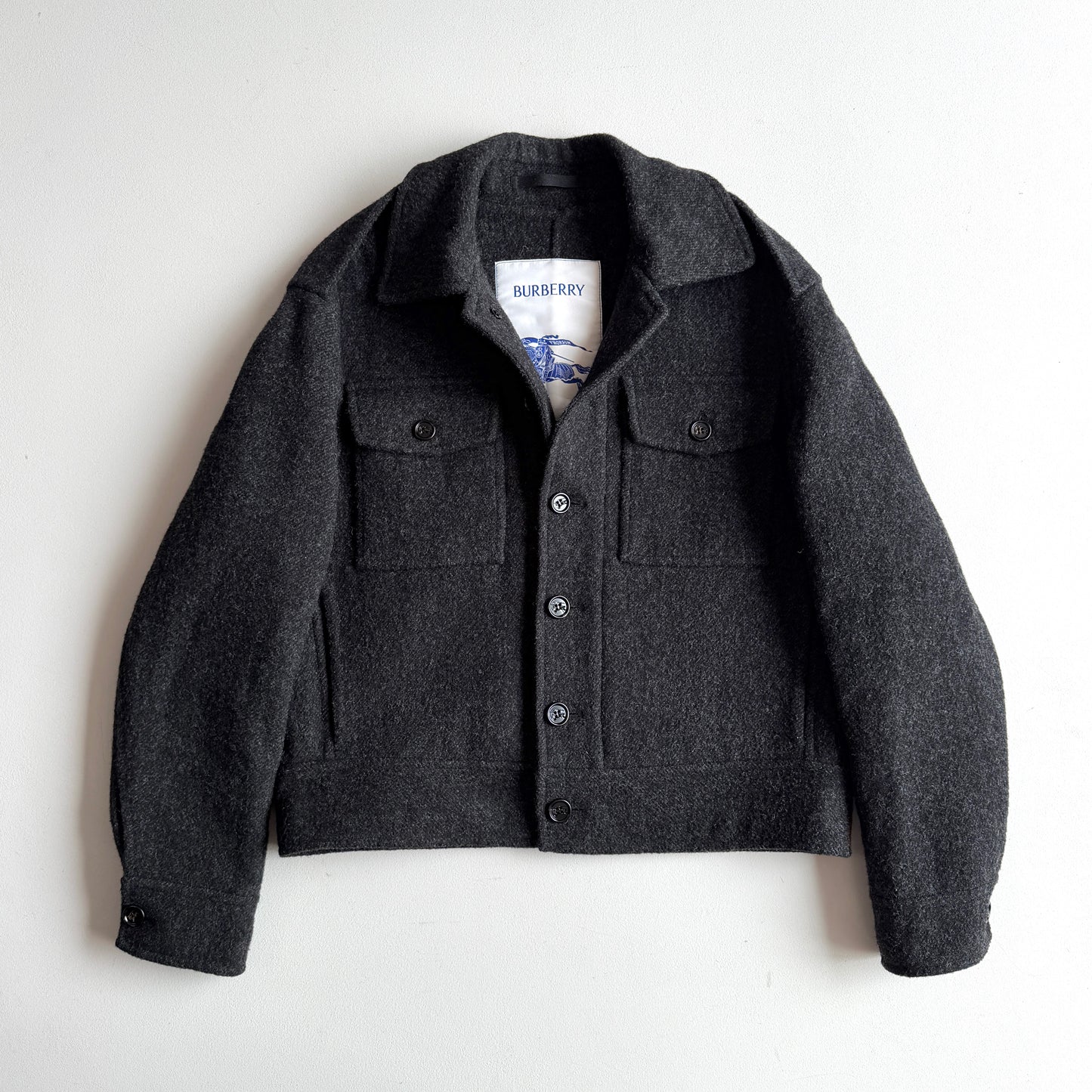 Burberry (48IT) 100% Wool Tweed Charcoal Military Button Jacket