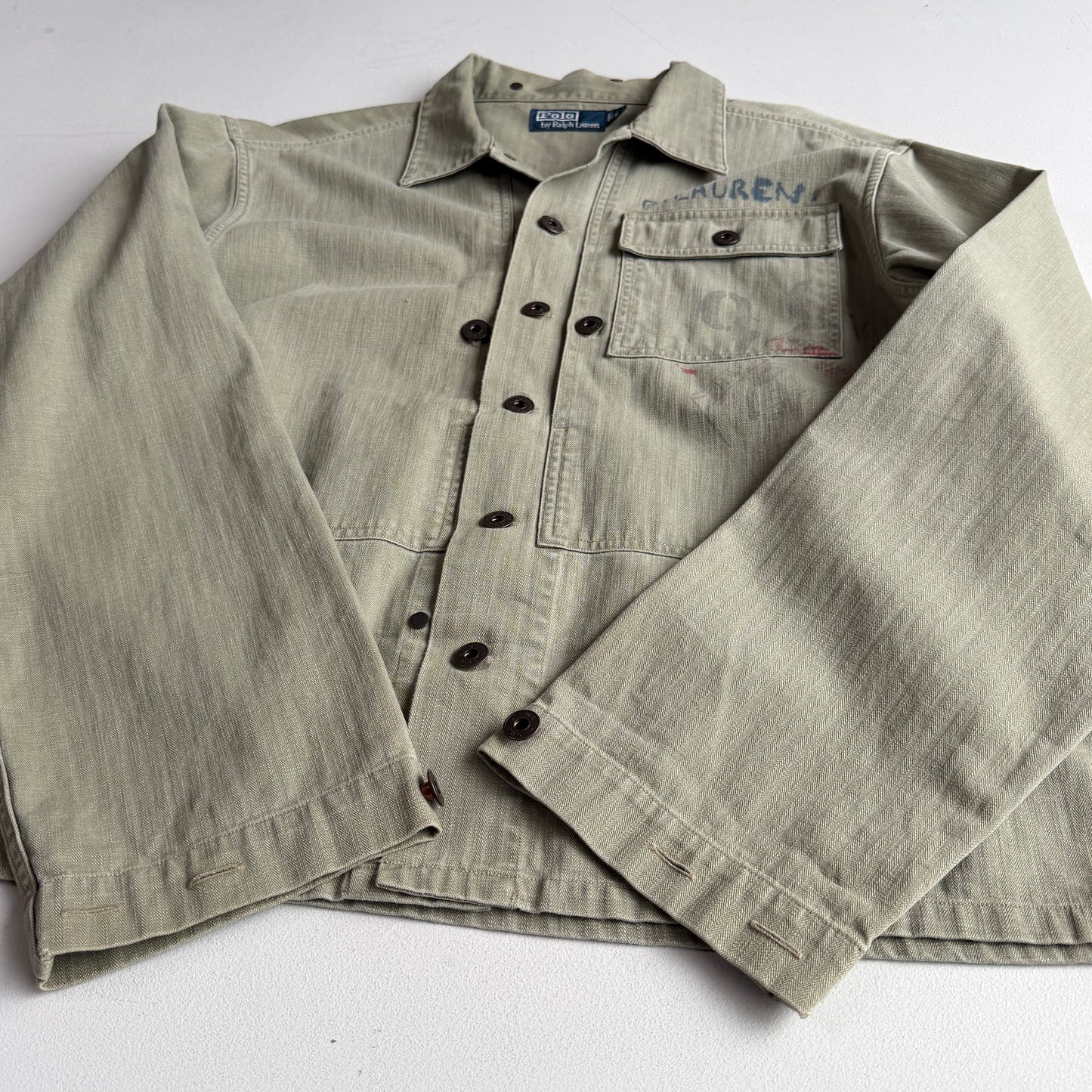 Polo Ralph Lauren (XL) WWII Military Herringbone Sage Cotton Fatigue Jacket