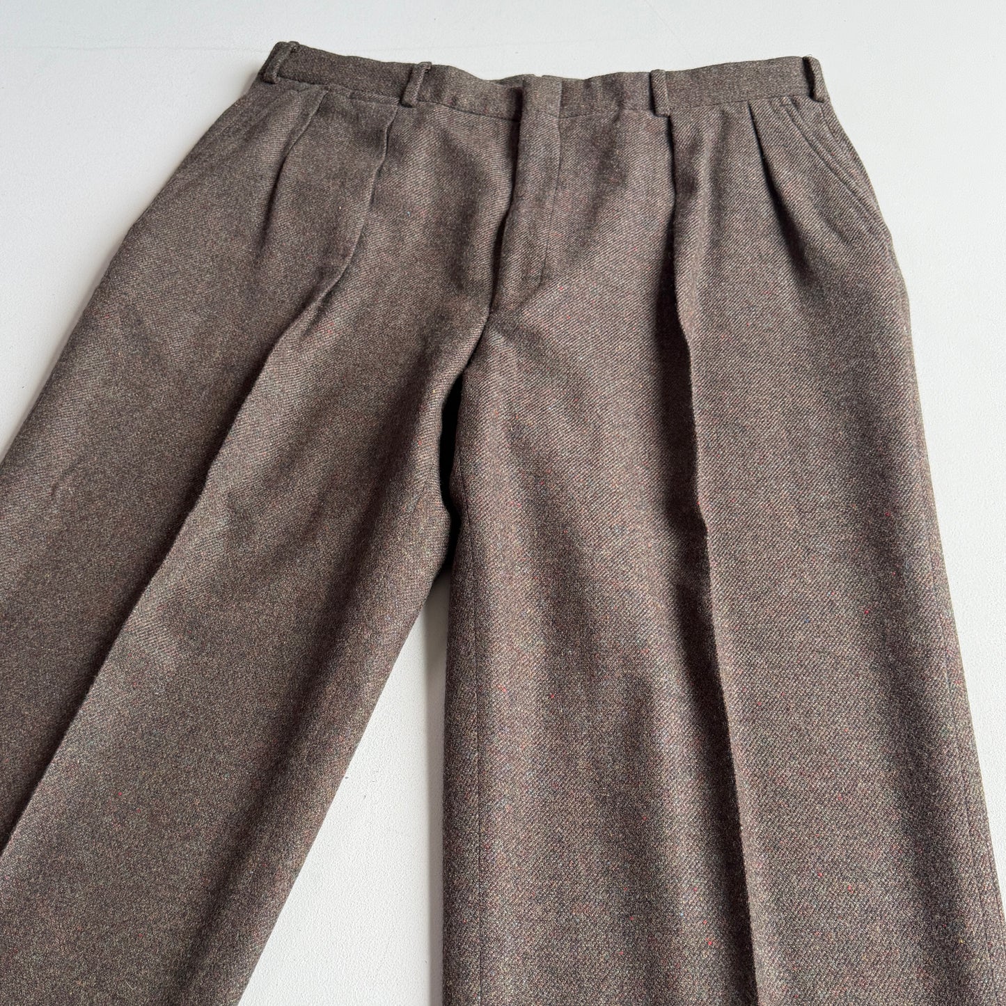 VNTG Polo Ralph Lauren (37x33) Dual Cinch-Back Melange Tweed Wool Trouser Pants