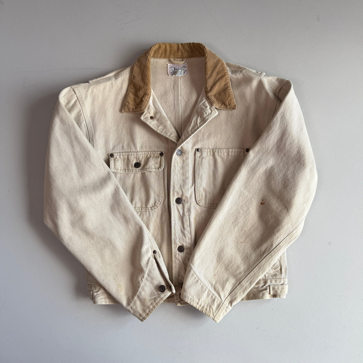 VNTG Polo Ralph Lauren (M) Cream/Beige Denim Cotton Trucker Jacket