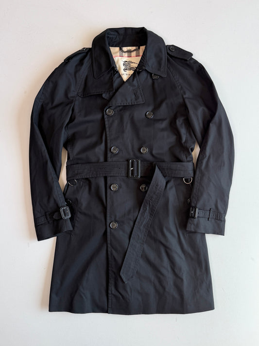 Burberry (54R) Black Poly/Cotton Gabardine Trench Coat