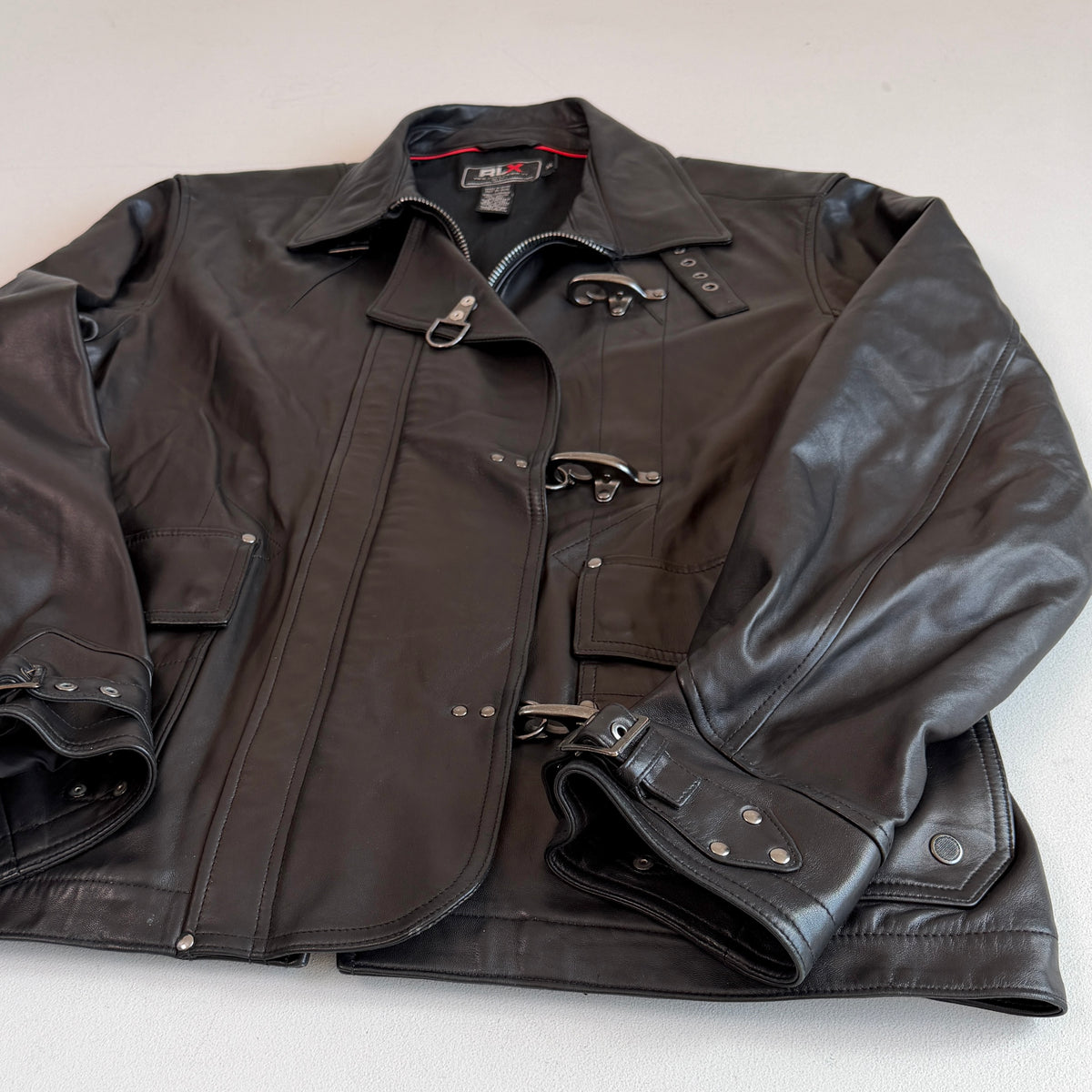 Ralph Lauren RLX (XL) Glove-Soft Leather Fireman Clasp Black Jacket