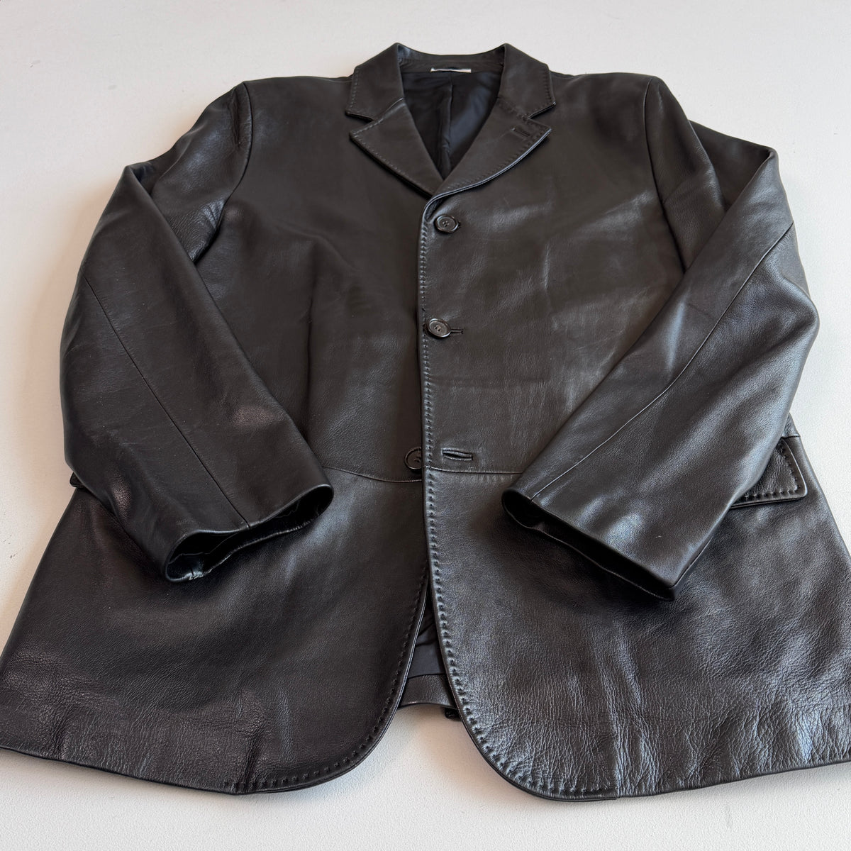 Ermenegildo Zegna (54/XL) Glove-Soft Leather Black Sports Coat