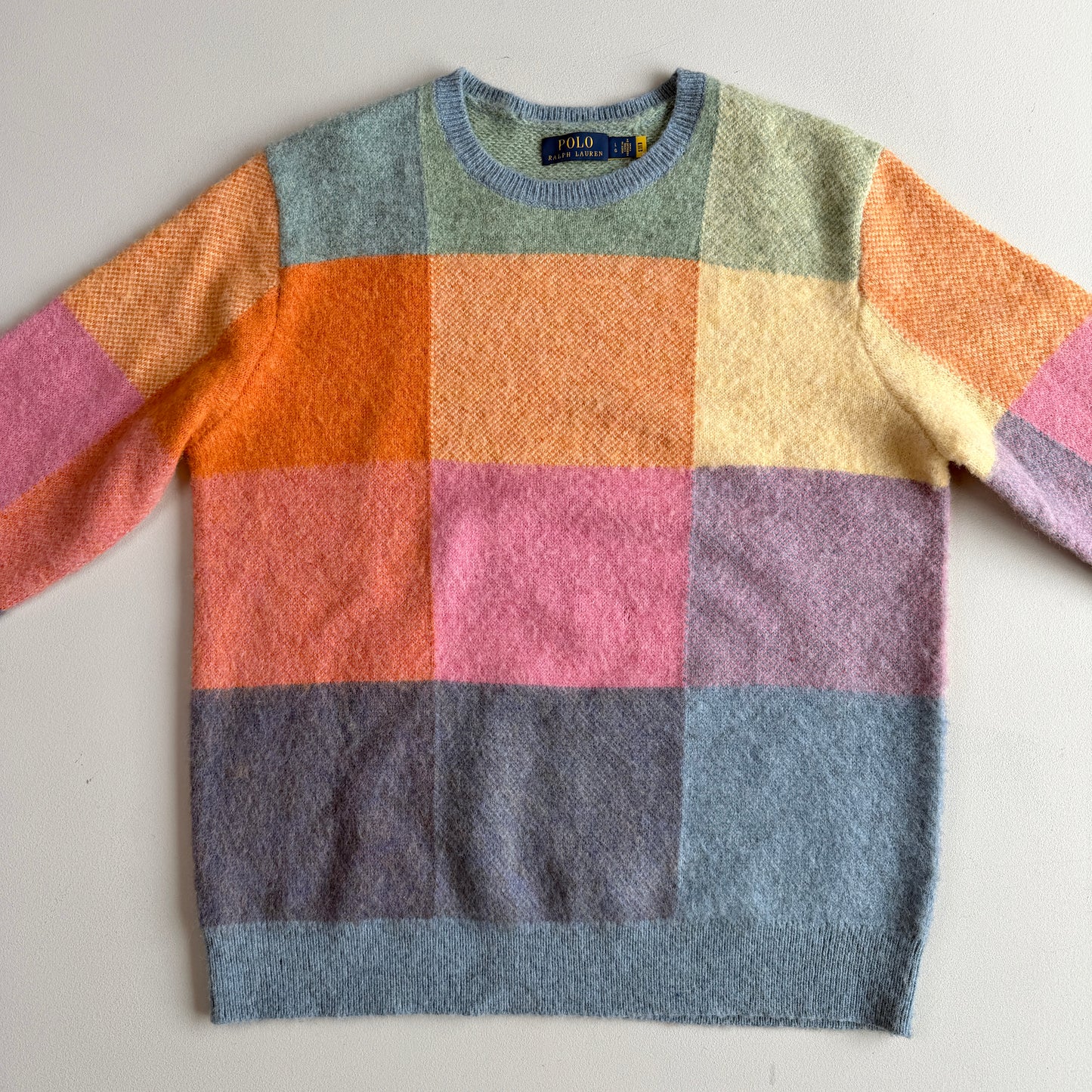 Polo Ralph Lauren (L) Brushed Wool Check Pastel "shaggy dog-like" Sweater