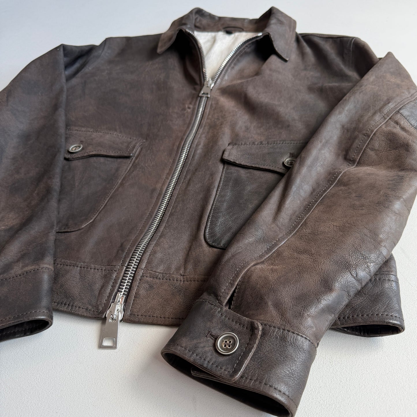 MINT! Paul Stuart (M) Lightweight Leather Linen-Lined Bomber-Style Jacket