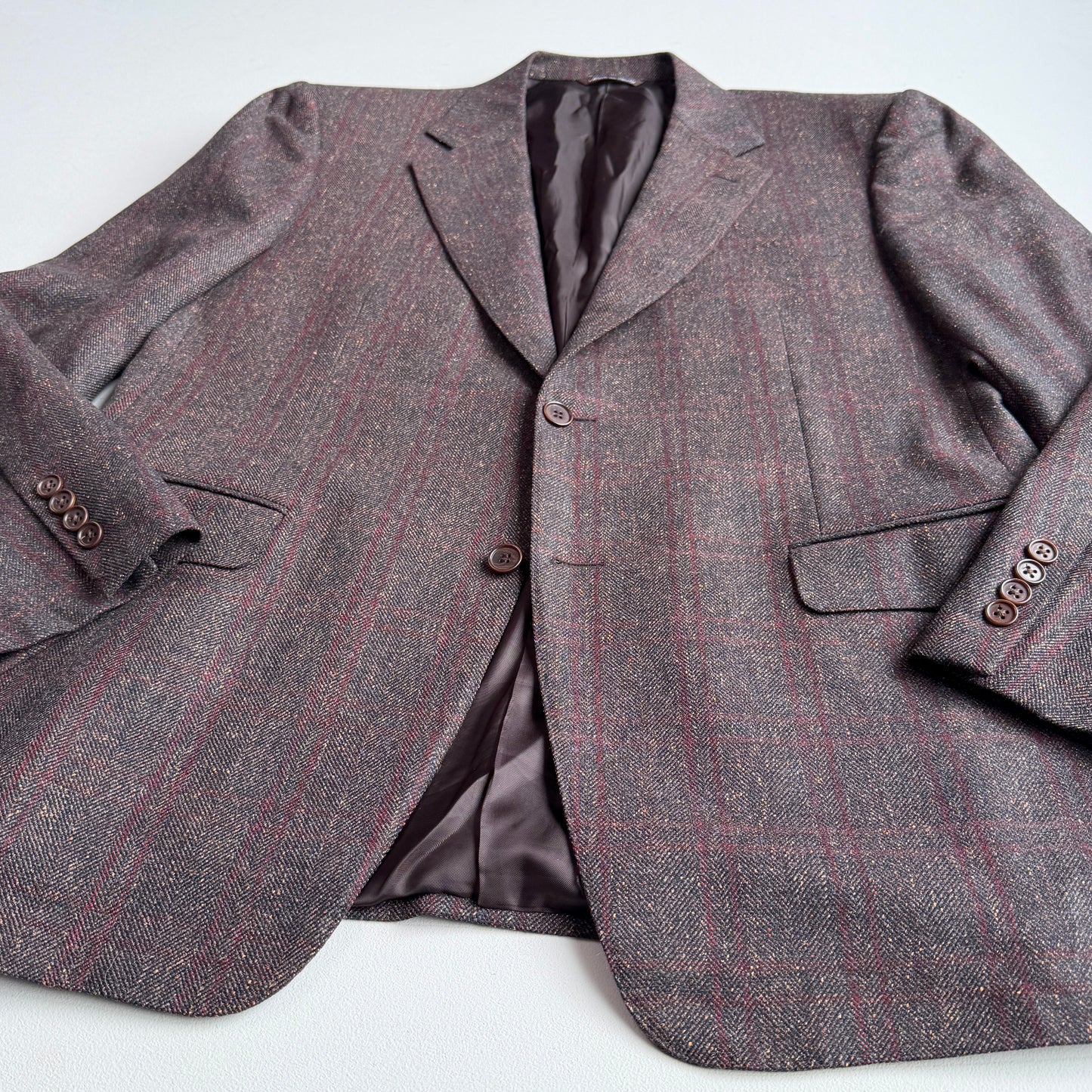 Canali (52IT / 42L) Aubergine Wool/Silk/Cashmere Red Over Check Sports Coat