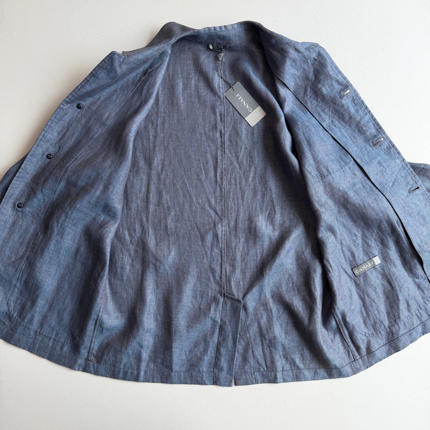 Canali 48IT (fits like 50IT) Iridescent Slate Blue Linen Chore Coat