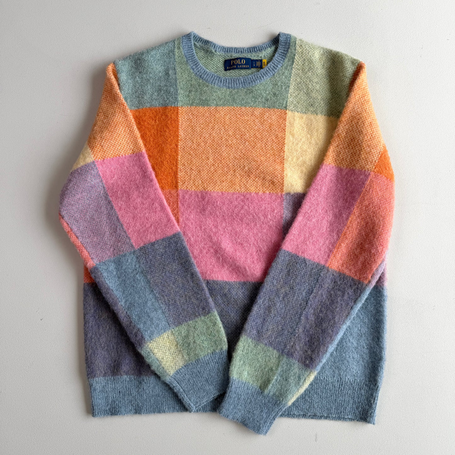 Polo Ralph Lauren (L) Brushed Wool Check Pastel "shaggy dog-like" Sweater