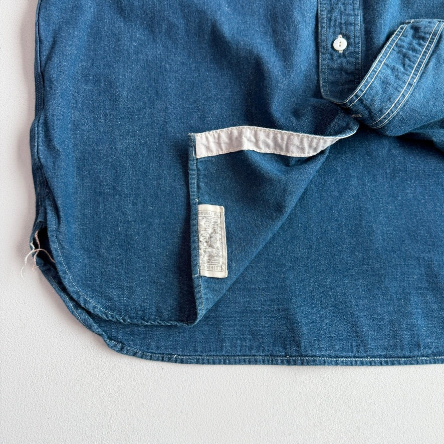 RRL Ralph Lauren (L) Indigo Cotton/Ramie Chambray Scalloped Yoke Work Shirt