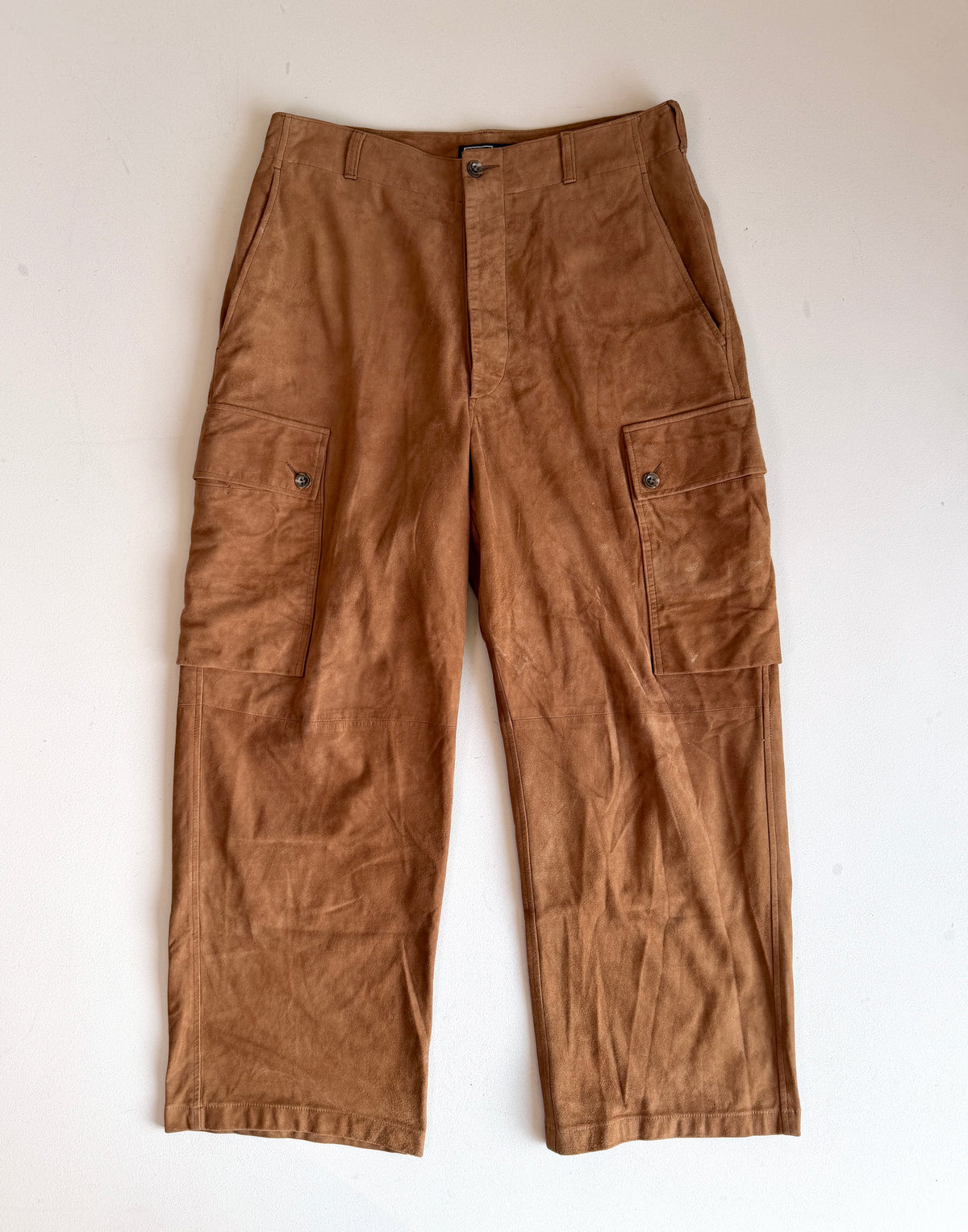 Polo Ralph Lauren (34x30) Suede Leather Tawny Brown High Waist Cargo Pants