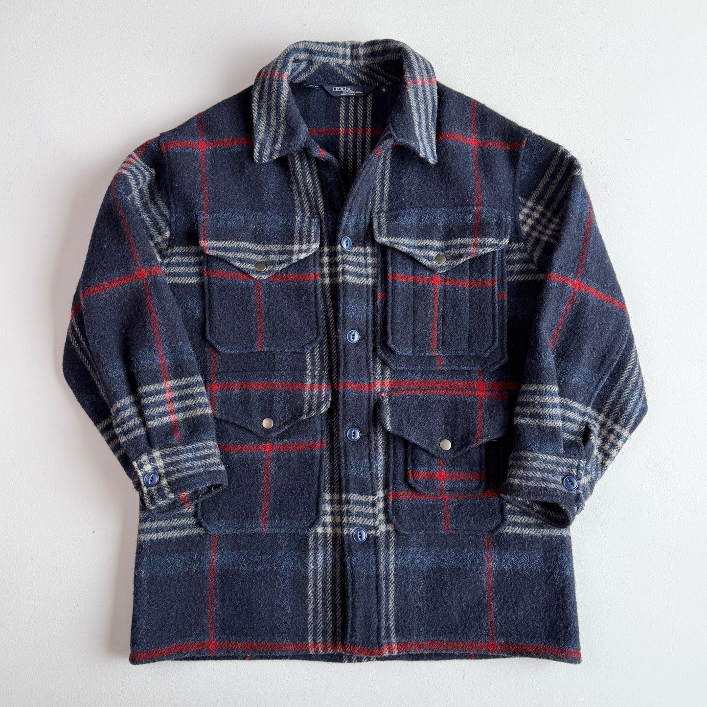 VNTG Polo Ralph Lauren (S) Wool Mackinaw Blue Plaid Coat