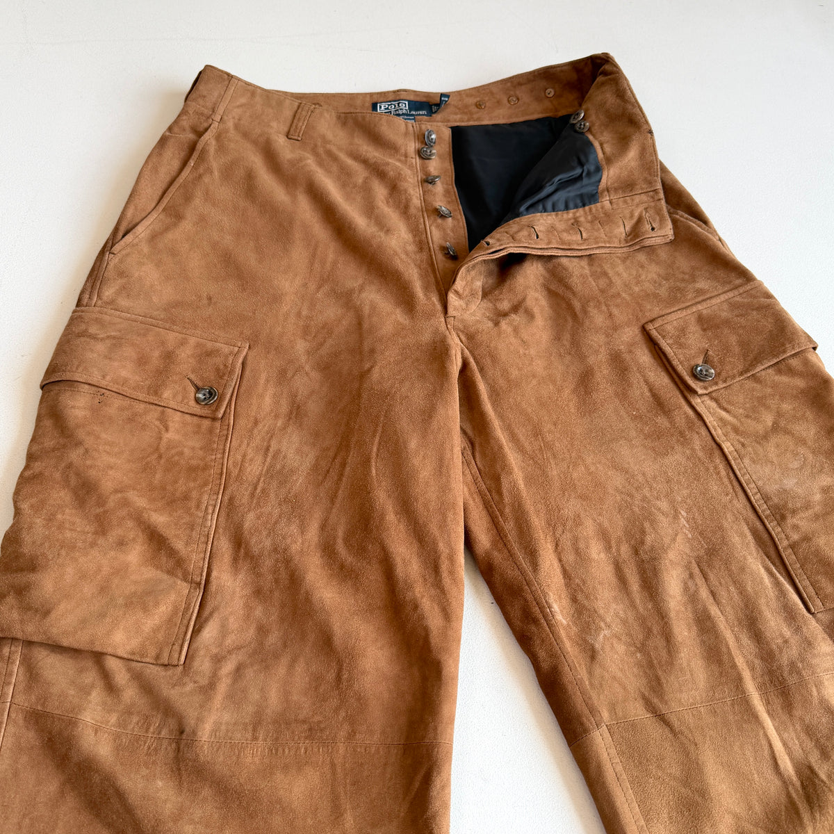 Polo Ralph Lauren (34x30) Suede Leather Tawny Brown High Waist Cargo Pants