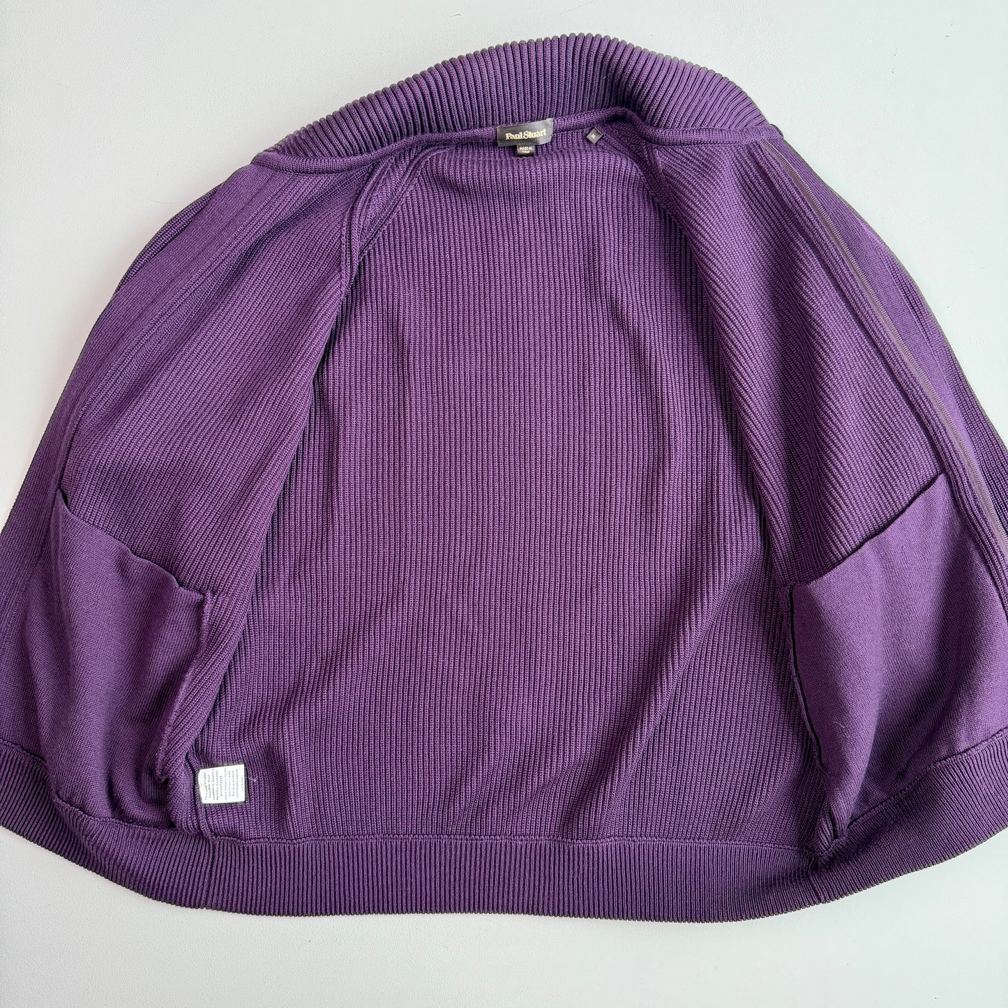 Paul Stuart (XL) Royal Purple Wool Heavy Rib-Knit Zip Sweater Cardigan