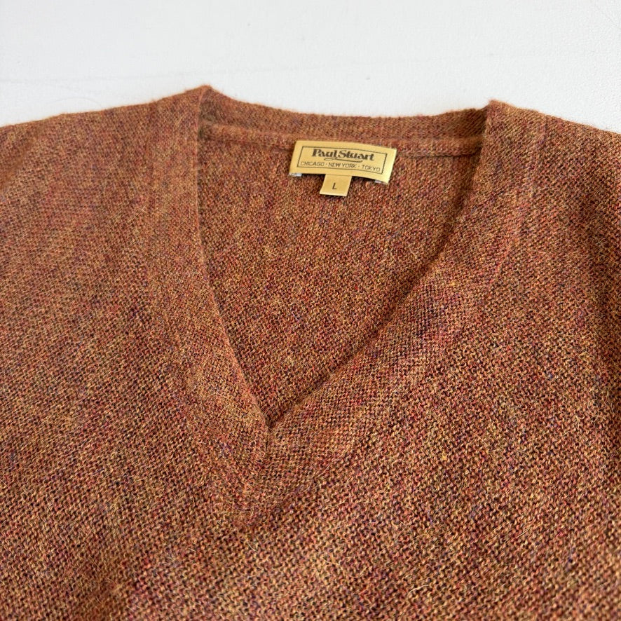 NWT Paul Stuart (L) 100% Alpaca Burnt Orange Rust V-Neck Sweater