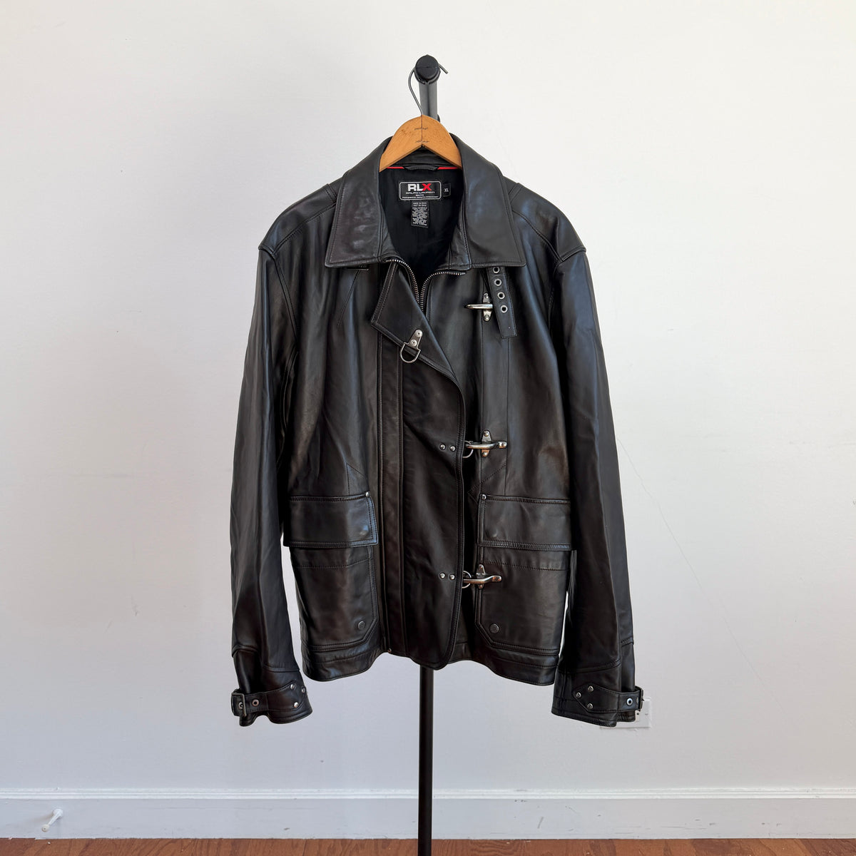 Ralph Lauren RLX (XL) Glove-Soft Leather Fireman Clasp Black Jacket