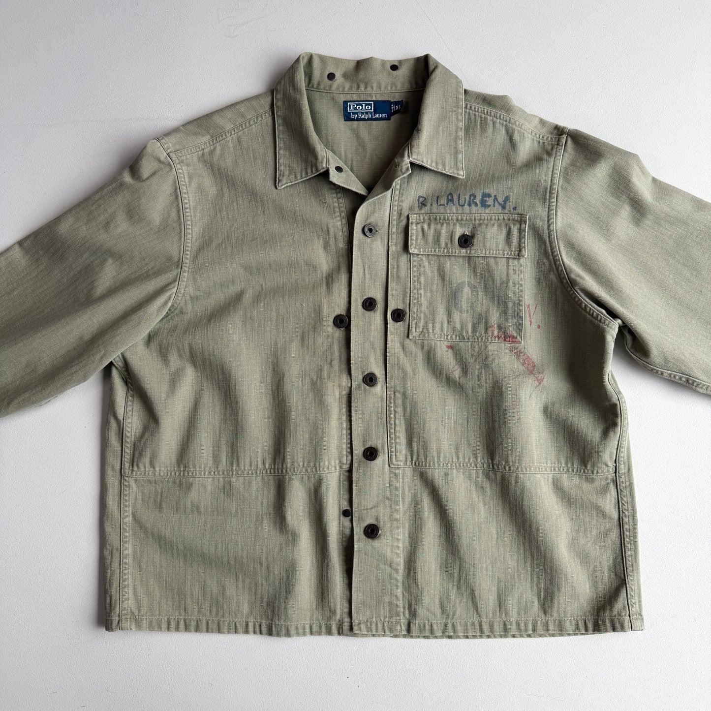 Polo Ralph Lauren (XL) WWII Military Herringbone Sage Cotton Fatigue Jacket