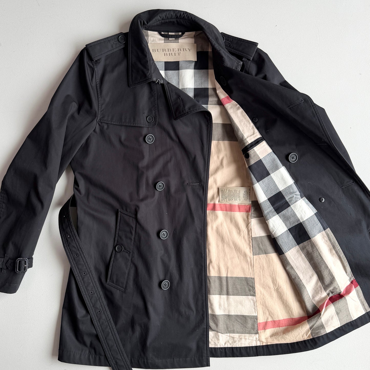 Burberry Brit (XL) 100% Cotton Twill Black Trench Coat