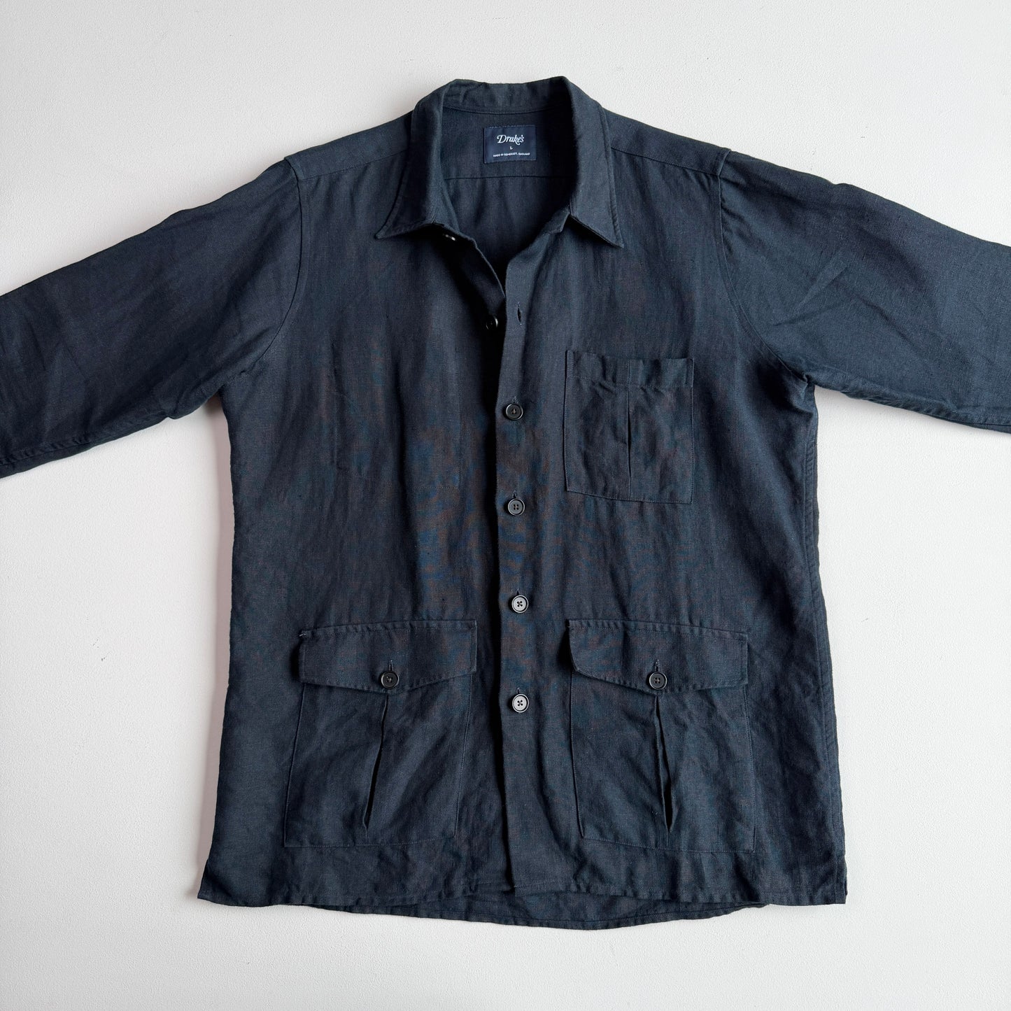 Drake's London (L) Washed Linen Indigo-Dyed Overshirt Jacket
