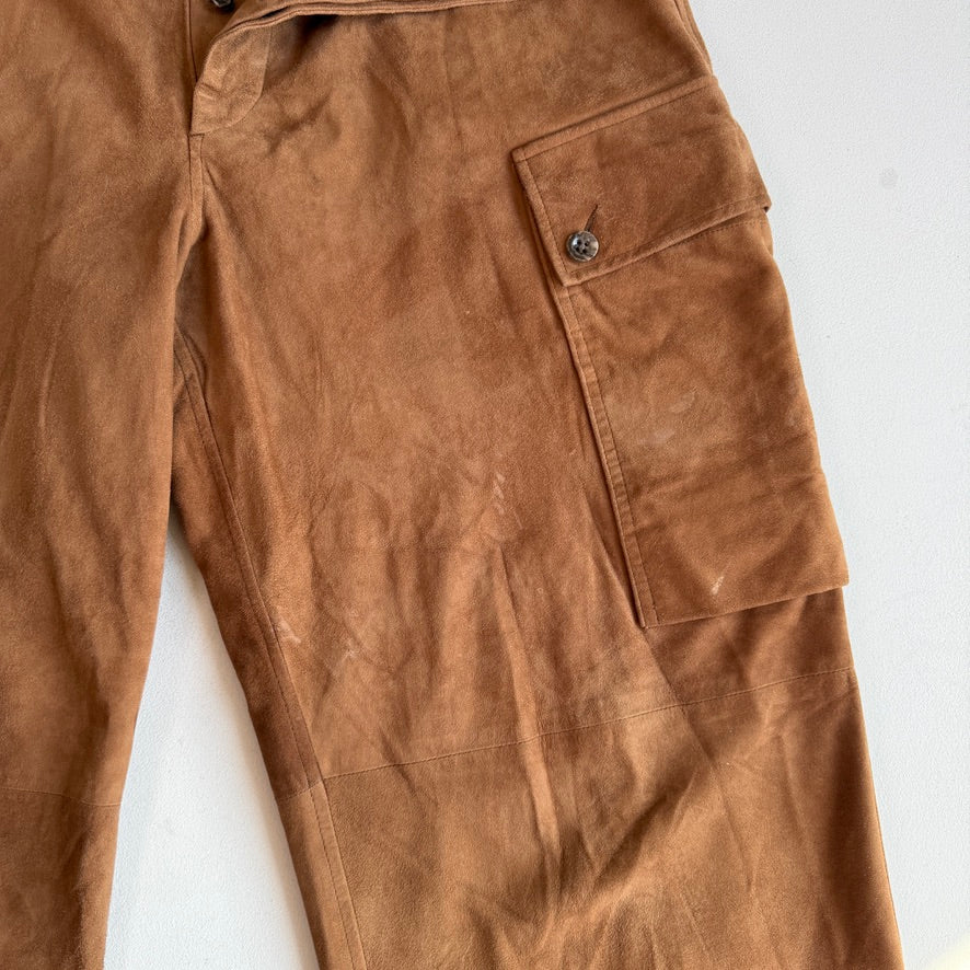 Polo Ralph Lauren (34x30) Suede Leather Tawny Brown High Waist Cargo Pants