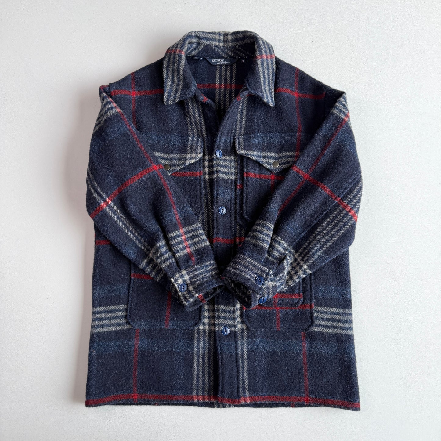 VNTG Polo Ralph Lauren (S) Wool Mackinaw Blue Plaid Coat
