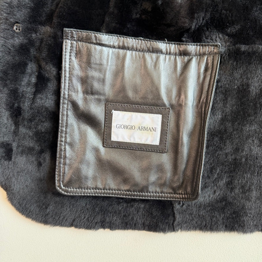 Giorgio Armani (48IT /38R) Lamb Shearling Leather Black Button Coat