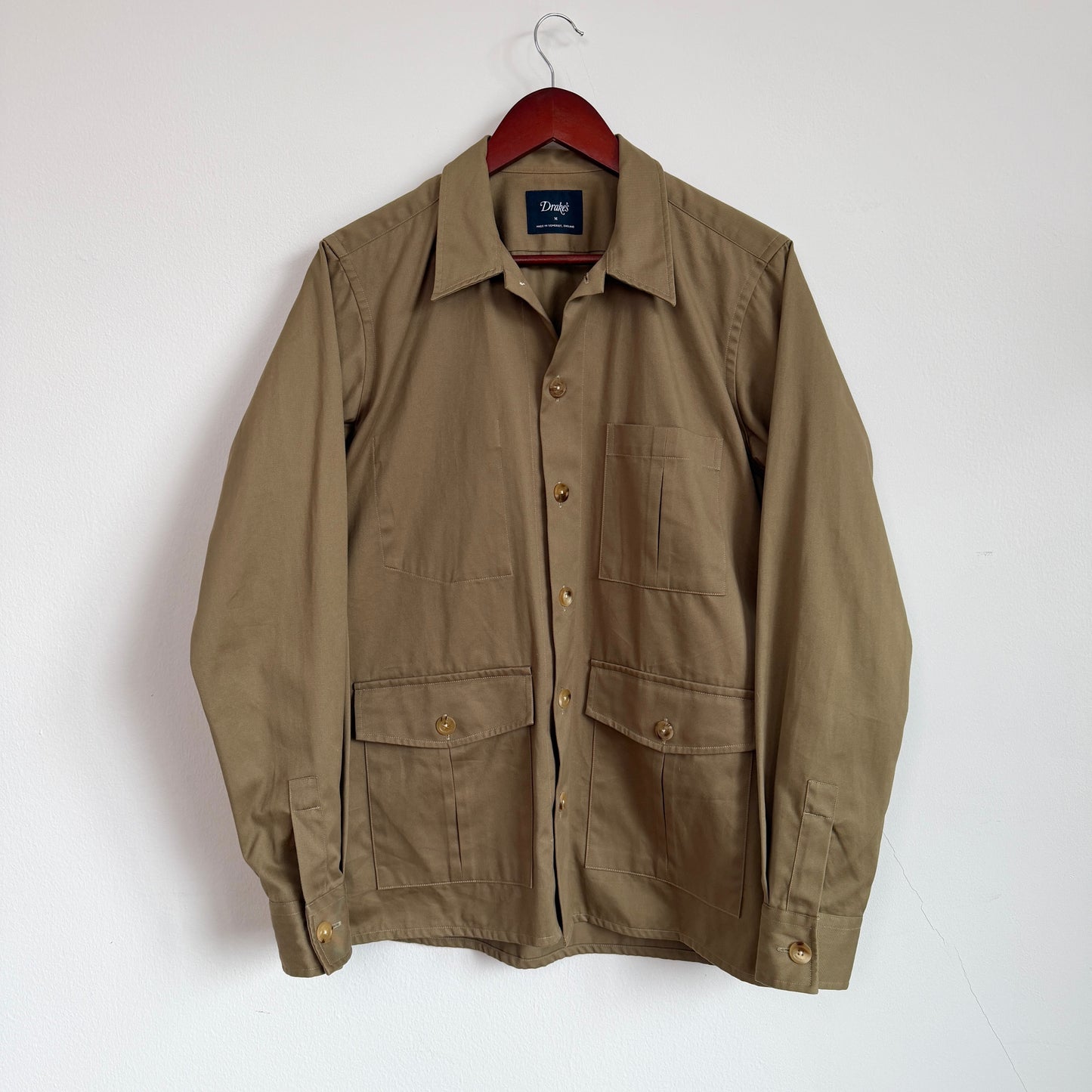 Drake's London (M) Olive/Khaki Twill Cotton Iridescent Over Shirt